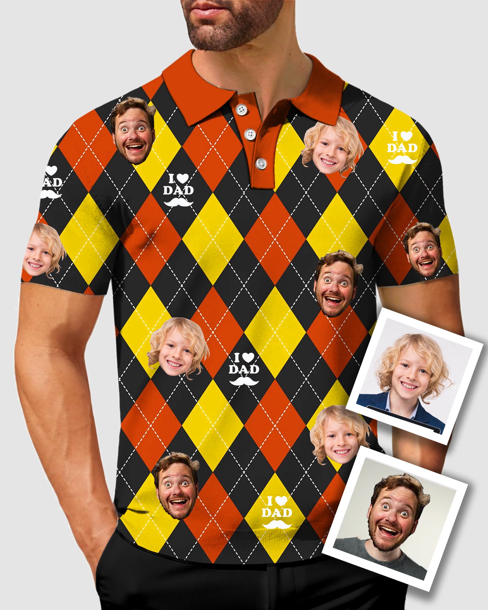 Men's To My Dad Custom Face Red Argyle Men's Golf Polo Father's Day Gift Polo