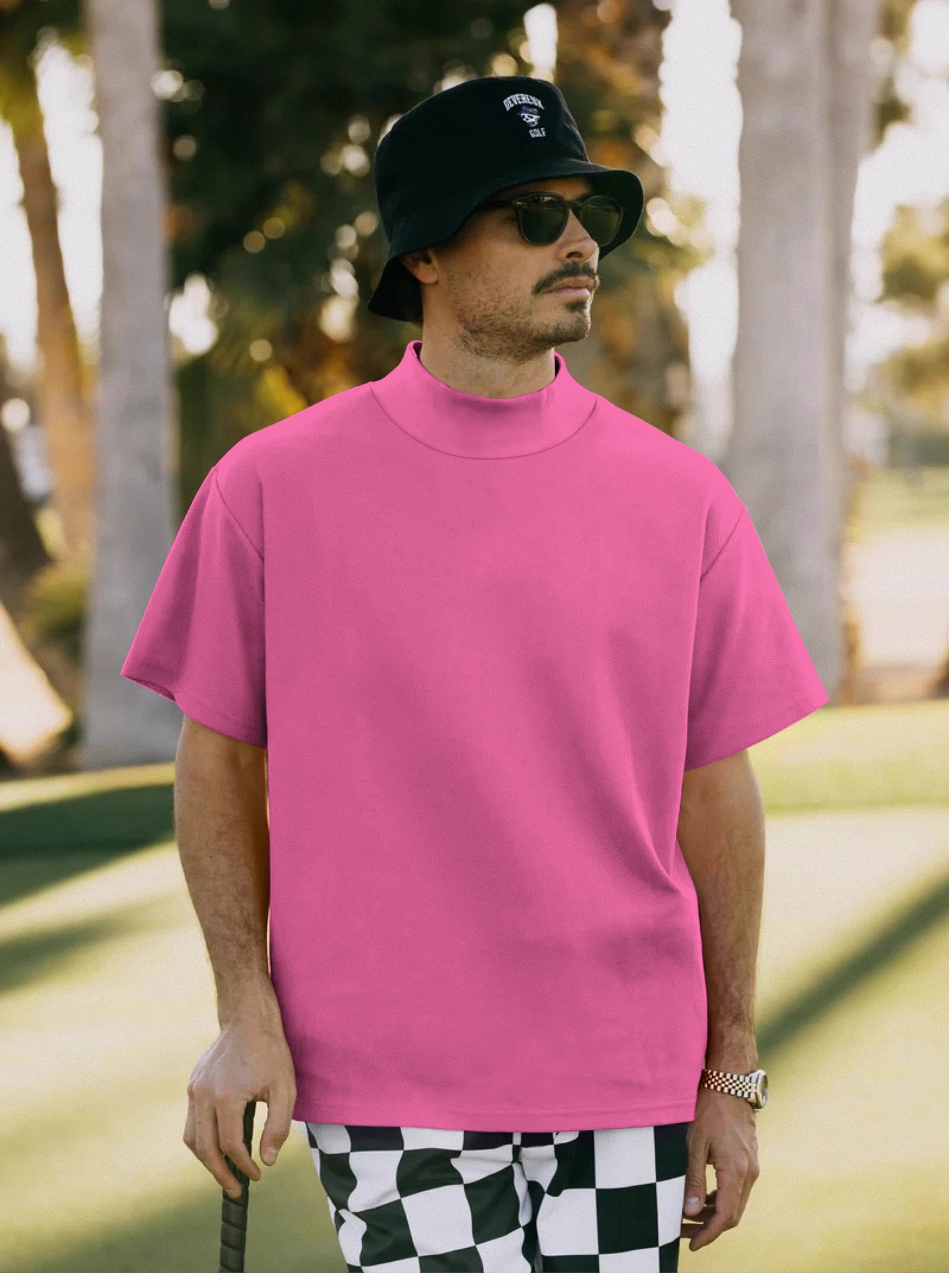 Men's pure fuchsia Pullover High neck Long/Short sleeve T-Shirt