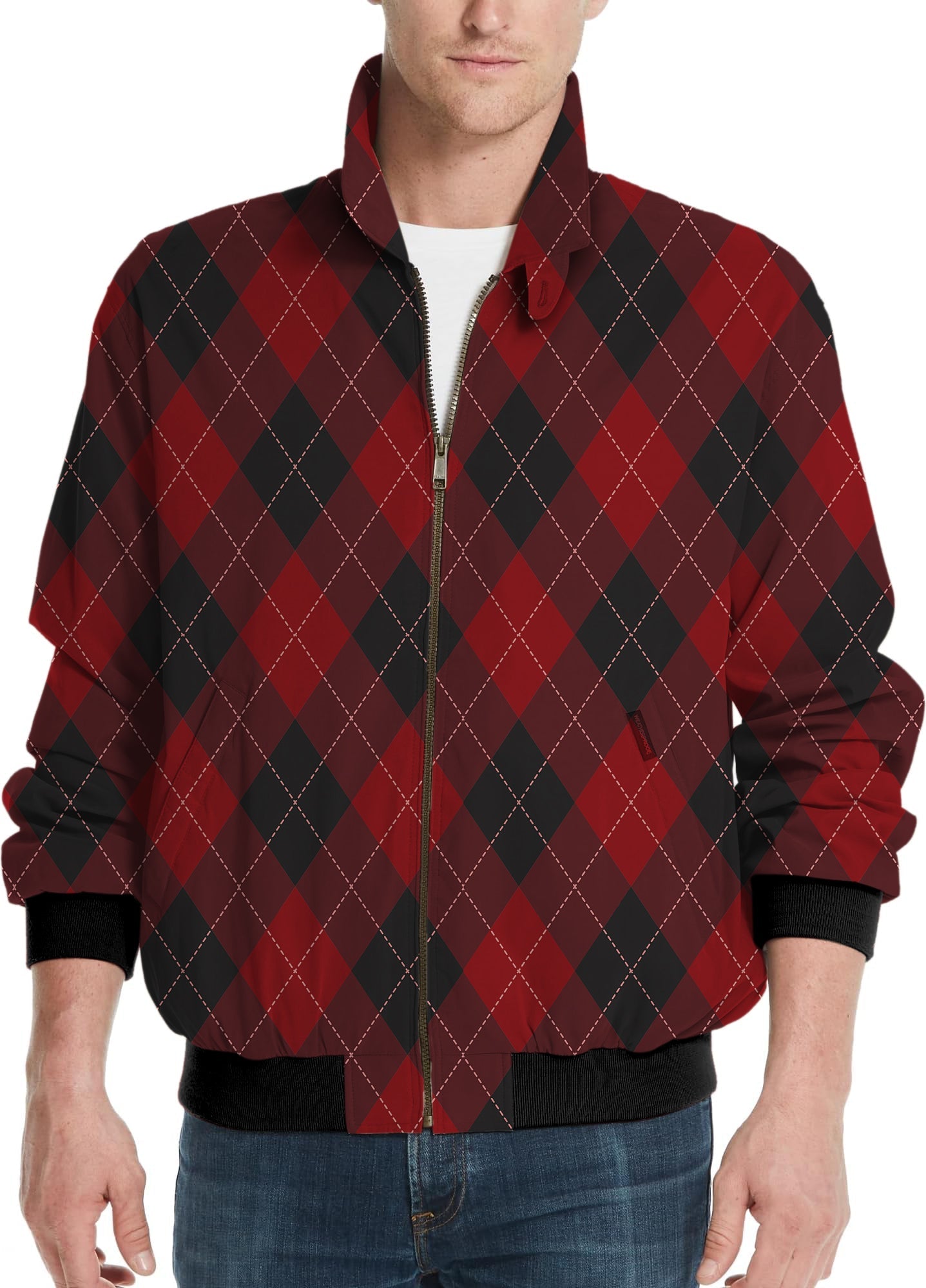 Men's golf red argyle windbreaker light jacket with custom team logo option