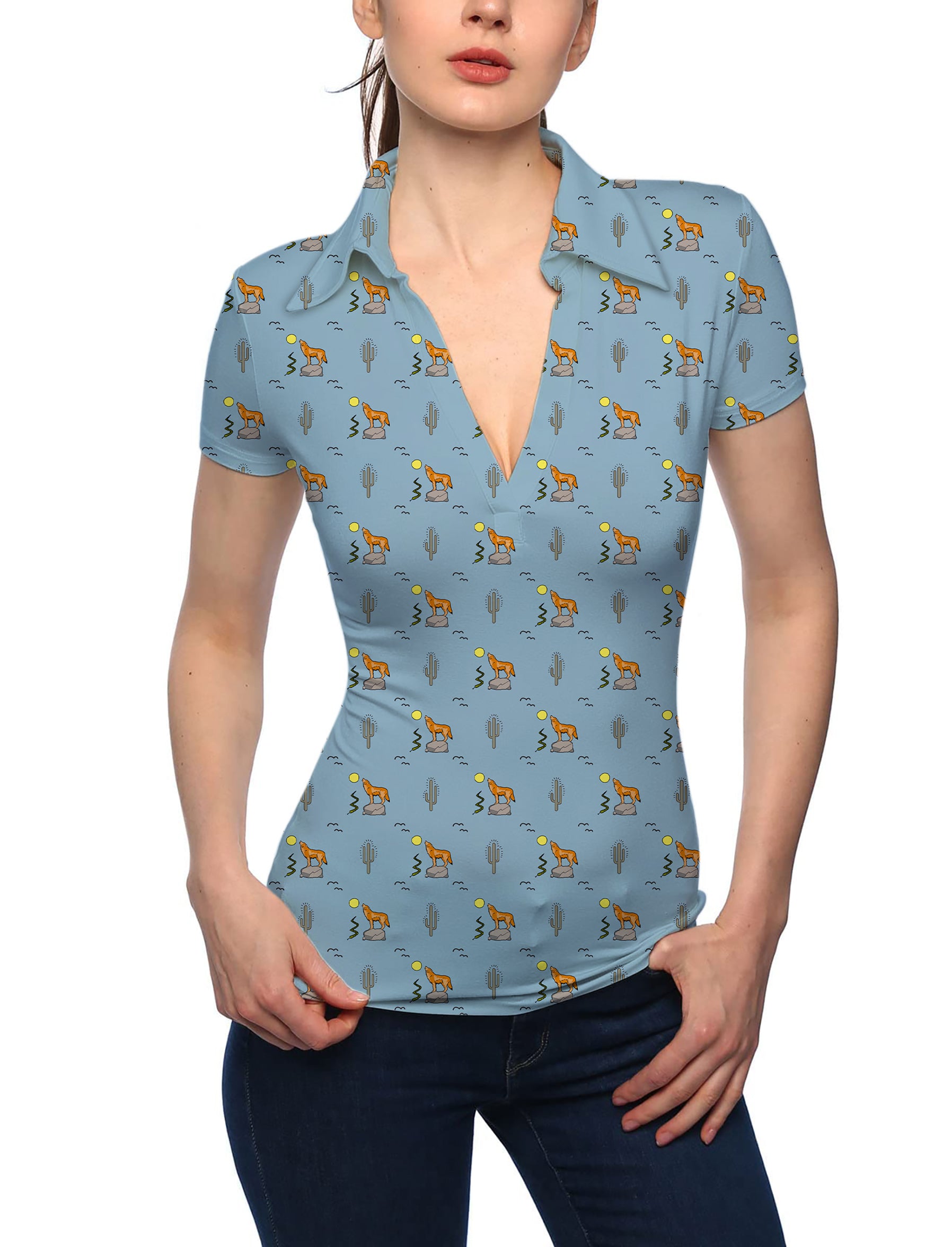 Women's Clever Coyote V Neck Golf Polo