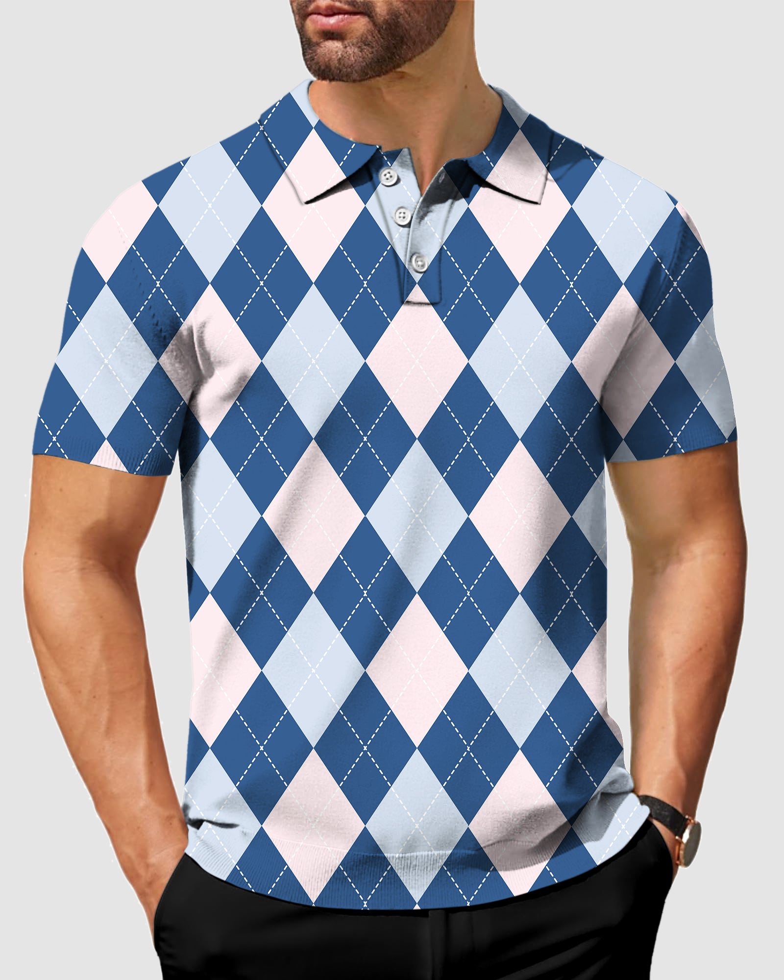 Men's blue Argyle Polo