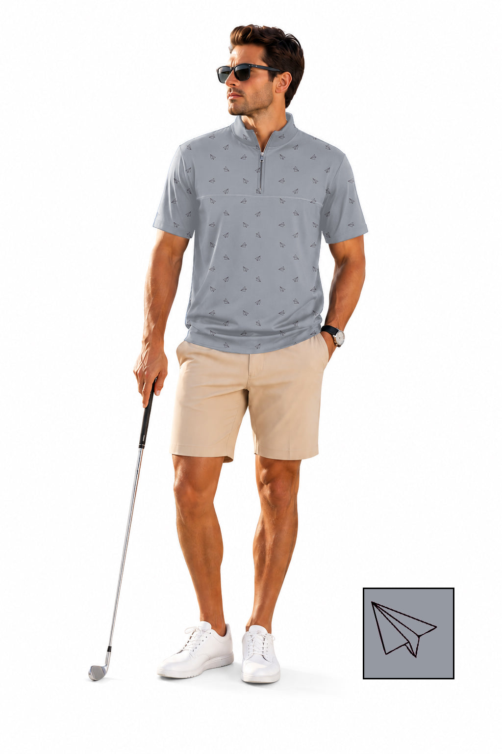Men's Short Sleeve Quarter Zip Golf Pullover Paper airplanes The Background Color Embroidery