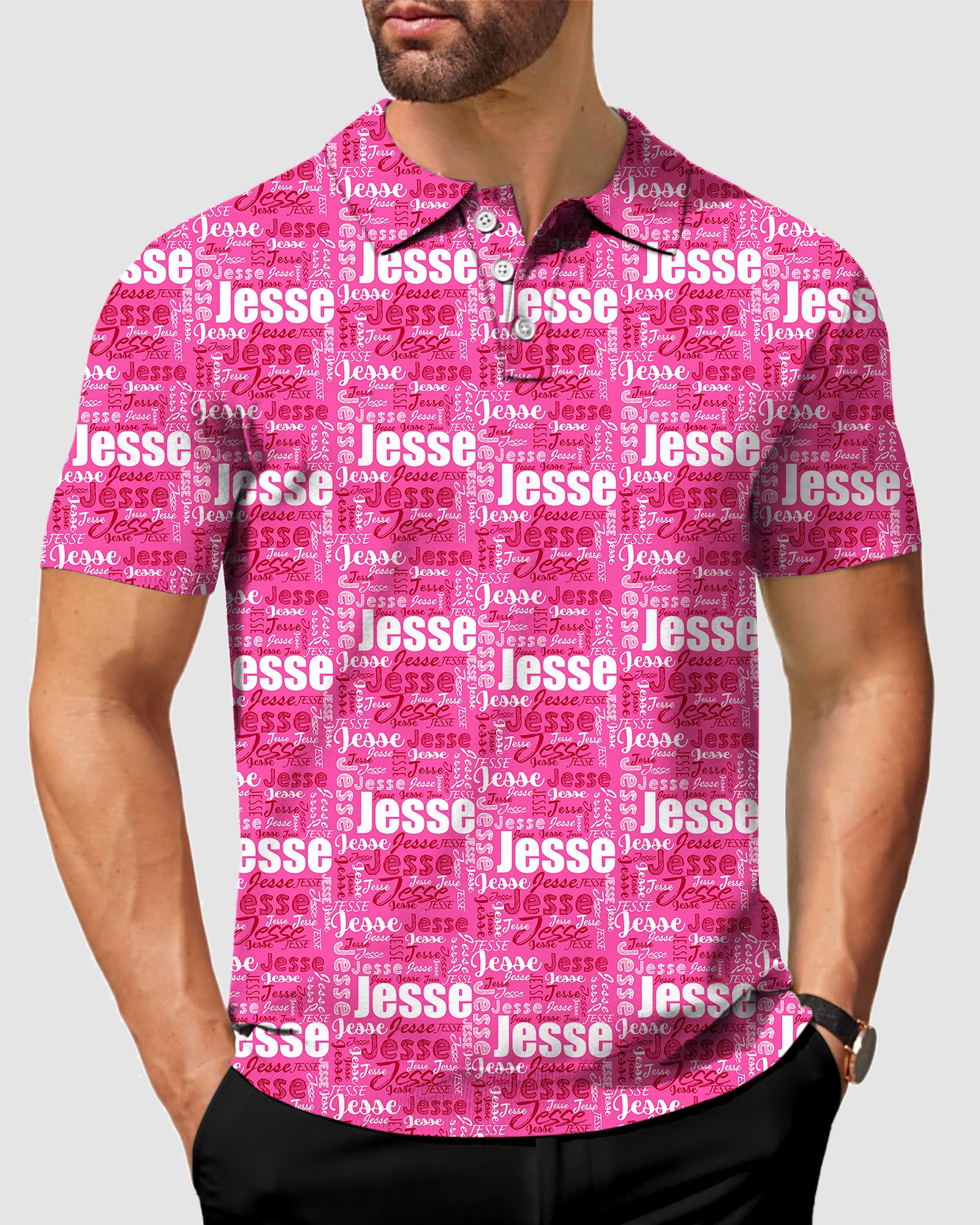 Men's Custom name fuchsia Golf Polo