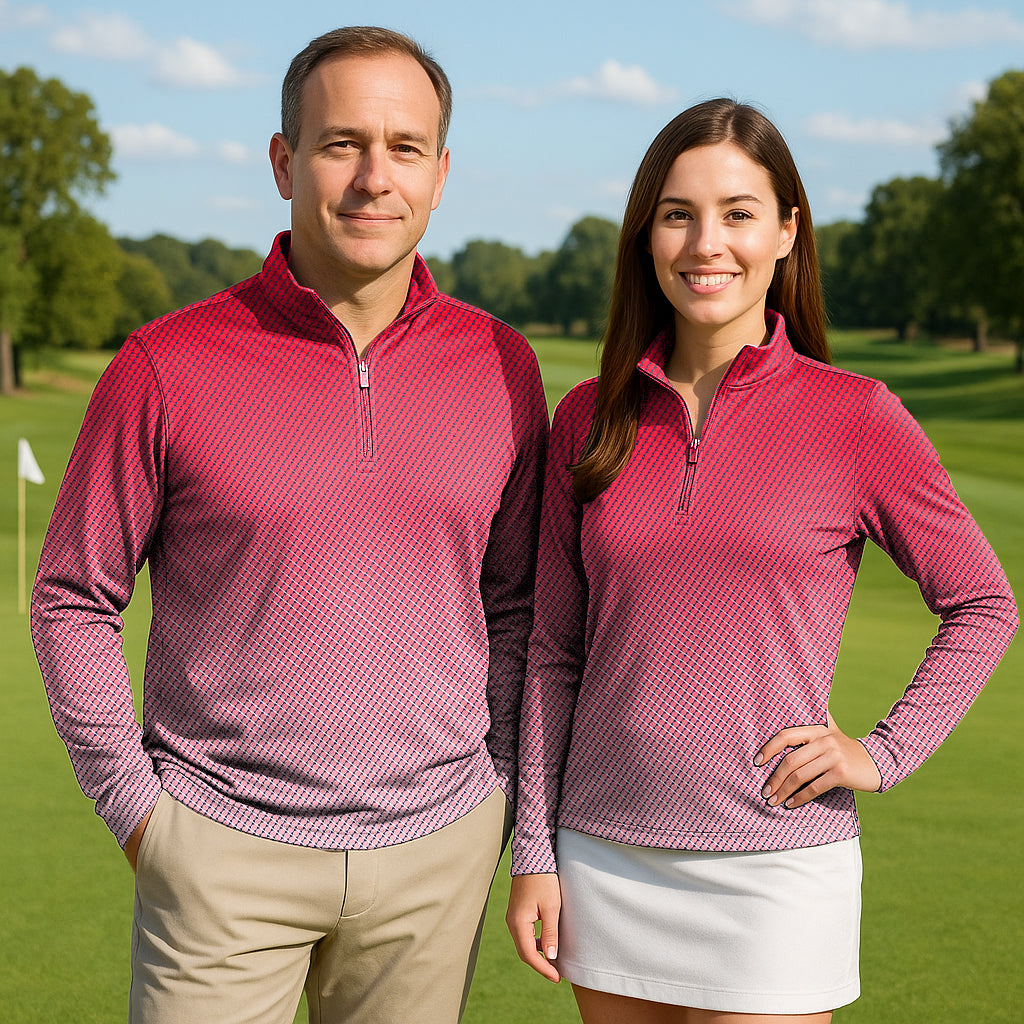 Red Gradient Couple Golf Active 3/4 Zipper Top Long Sleeves