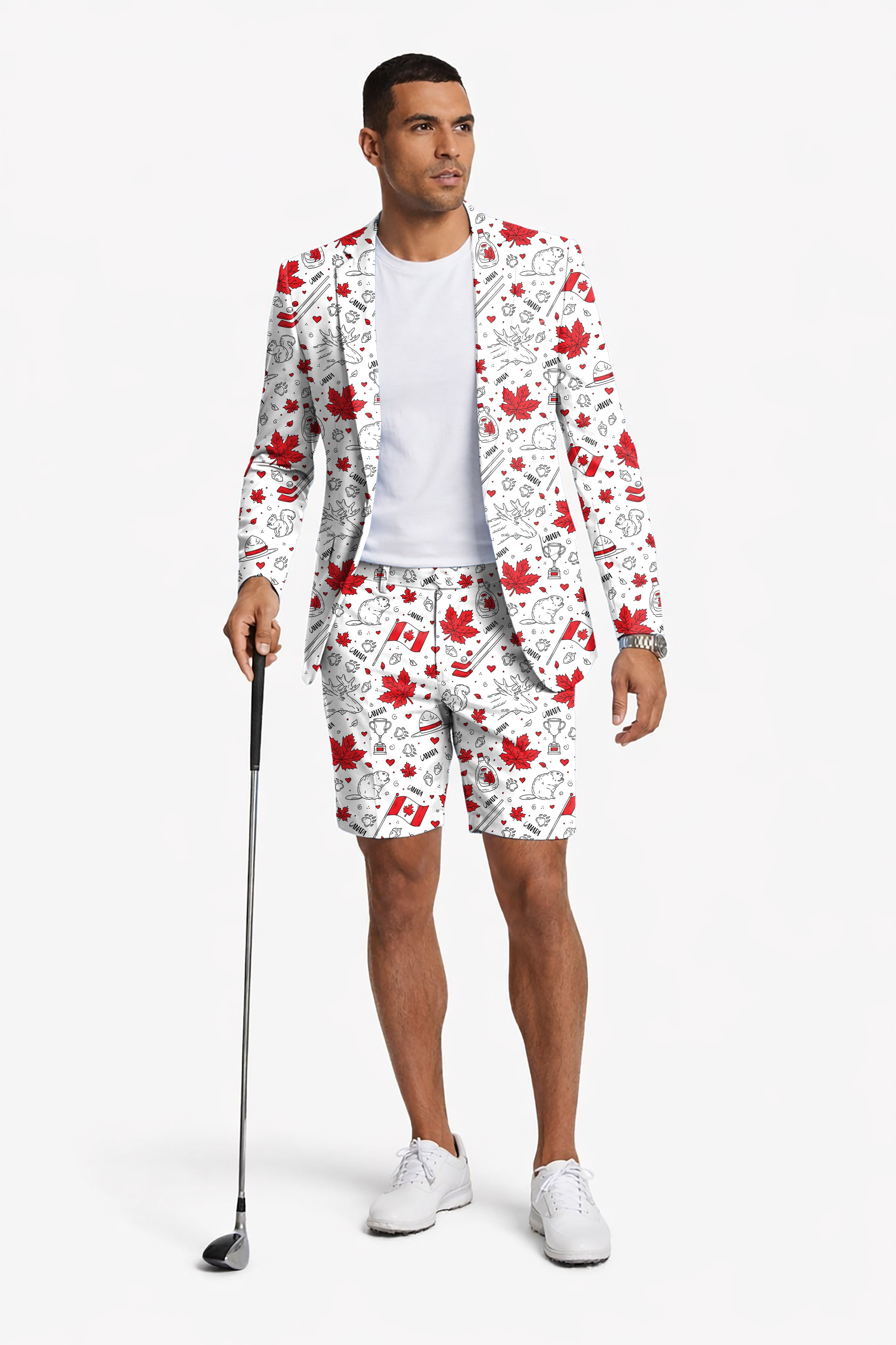 Canadian Balloon Squirrel Maple Leaves Men's Party Costumes-Theme Party 2pcs Suit set-Blazer Shorts