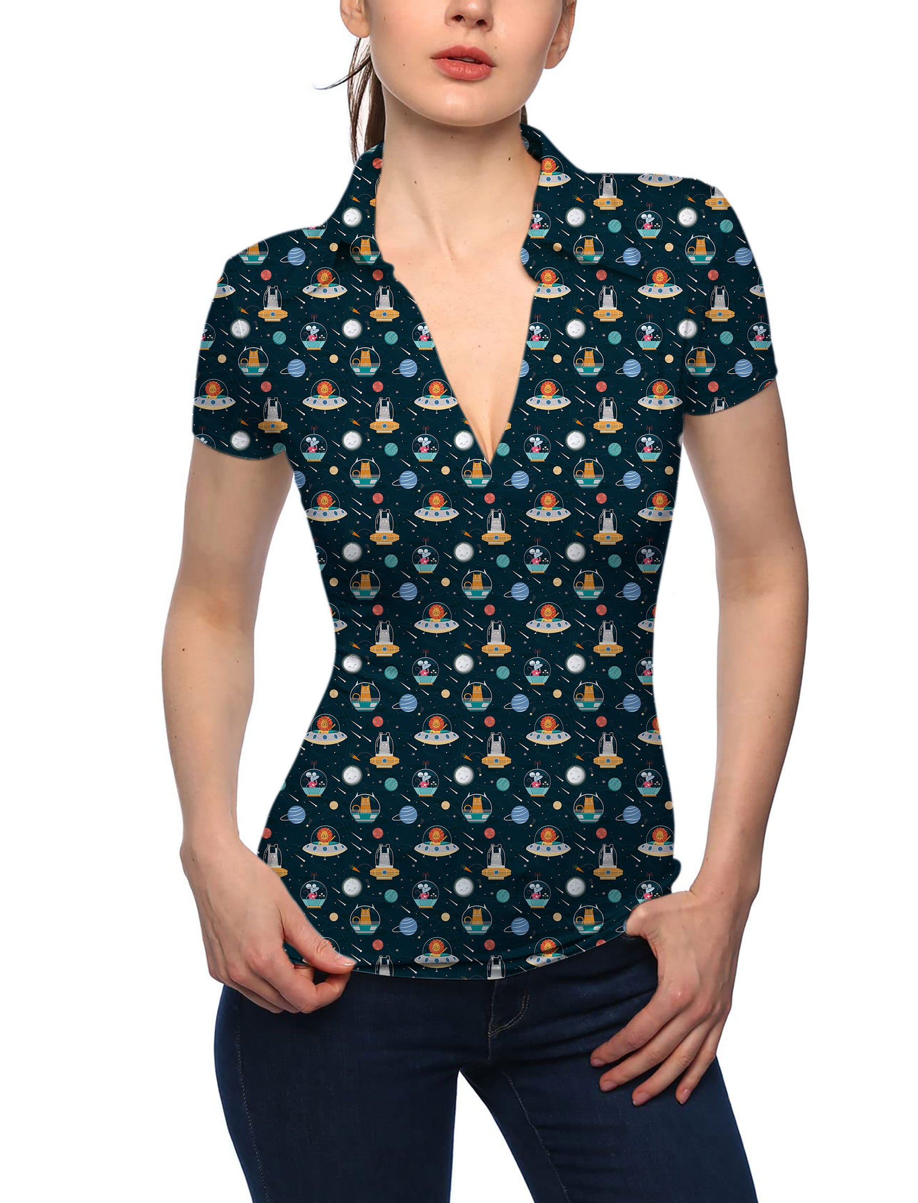 Women's Space Friends V Neck Golf Polo