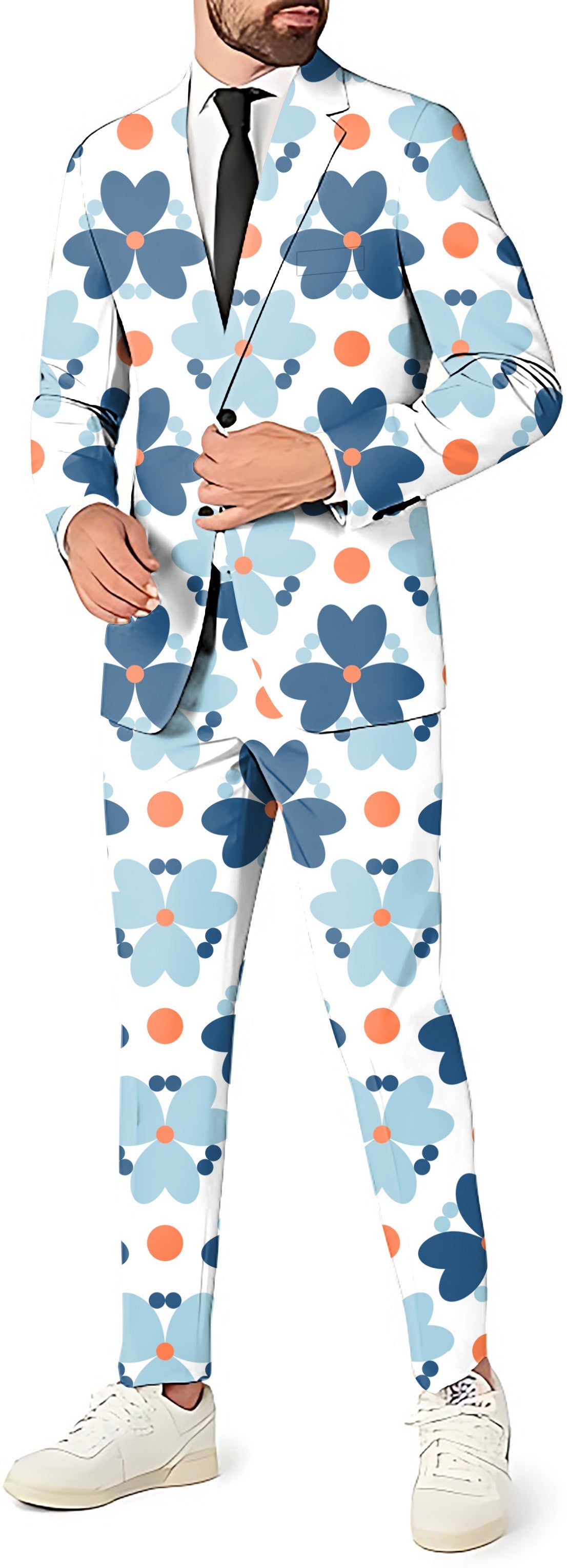 Modern Golfer Men's party costume suit set with blazer, pants, and vest in floral pattern