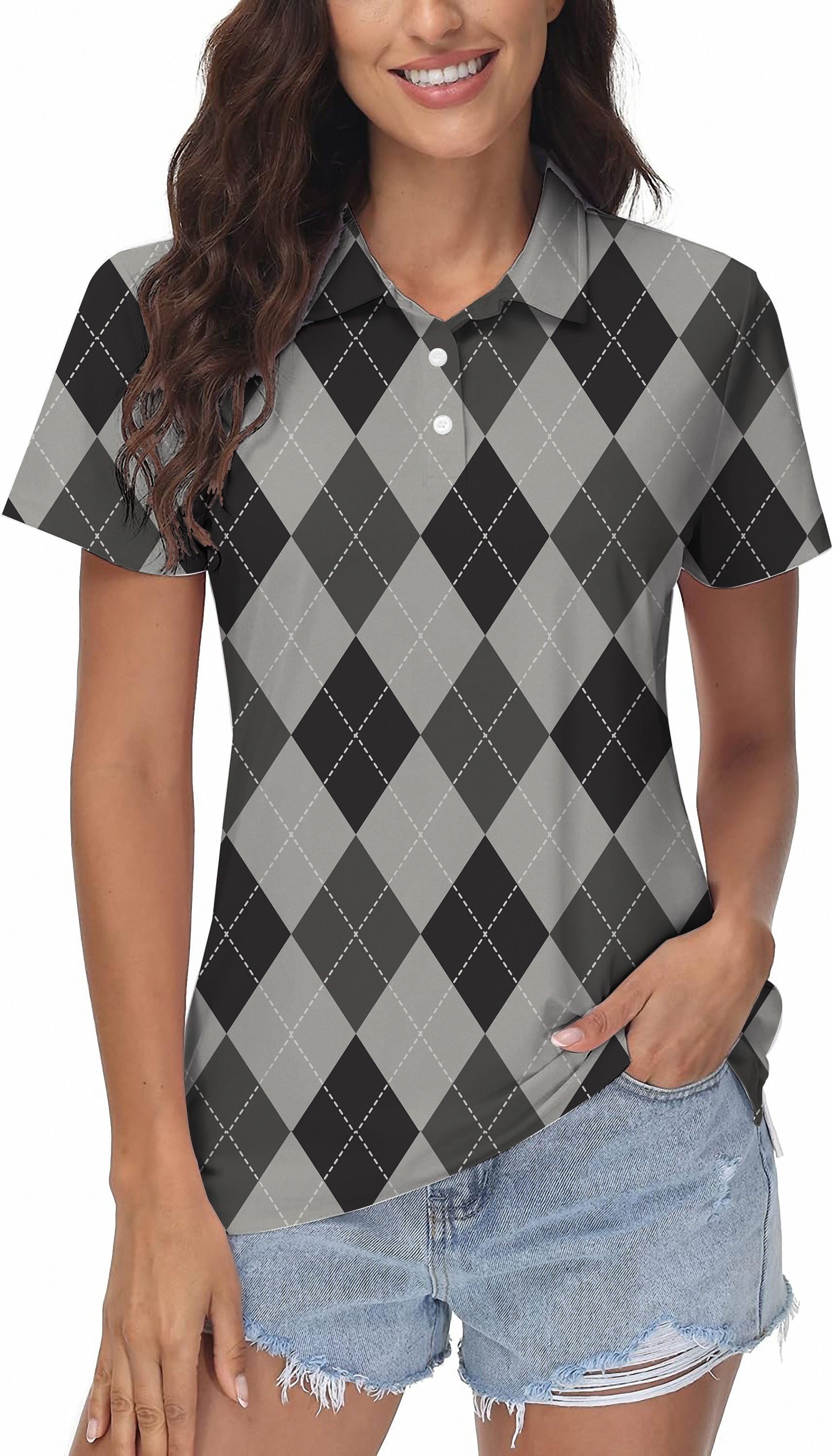 grey Argyle Women's Golf Polo
