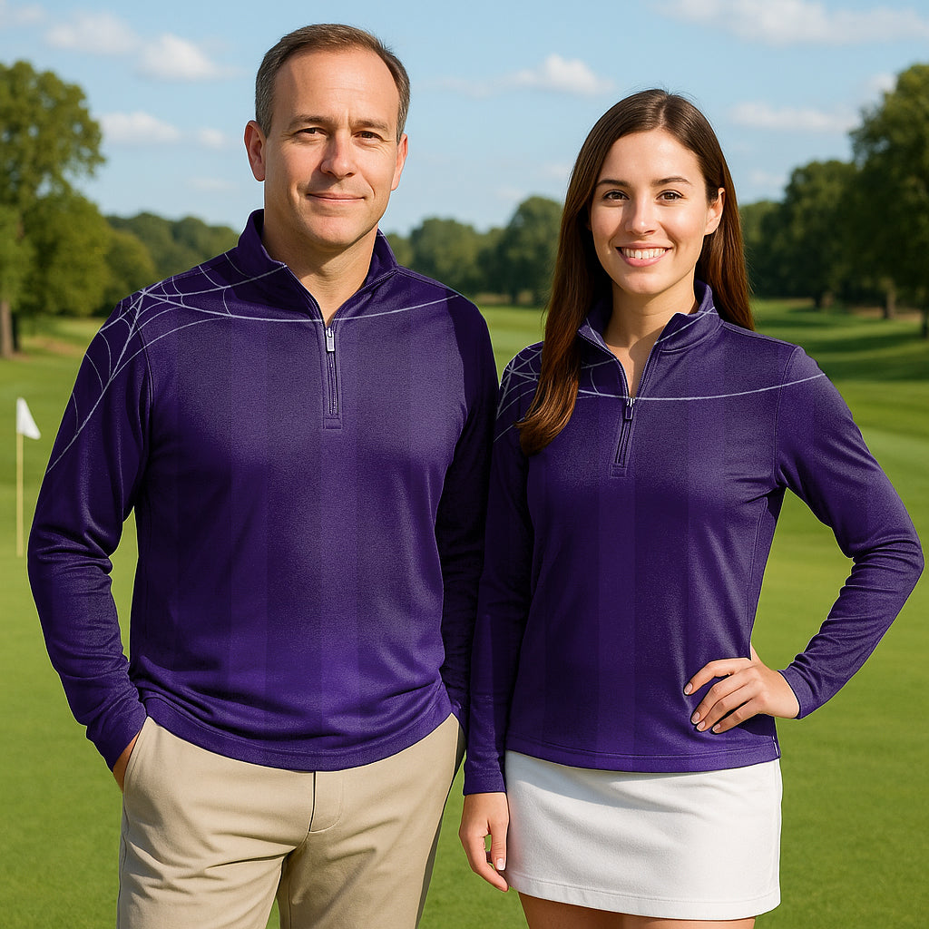 Halloween purple spiderweb Couple Golf Active 3/4 Zipper Top Long Sleeves