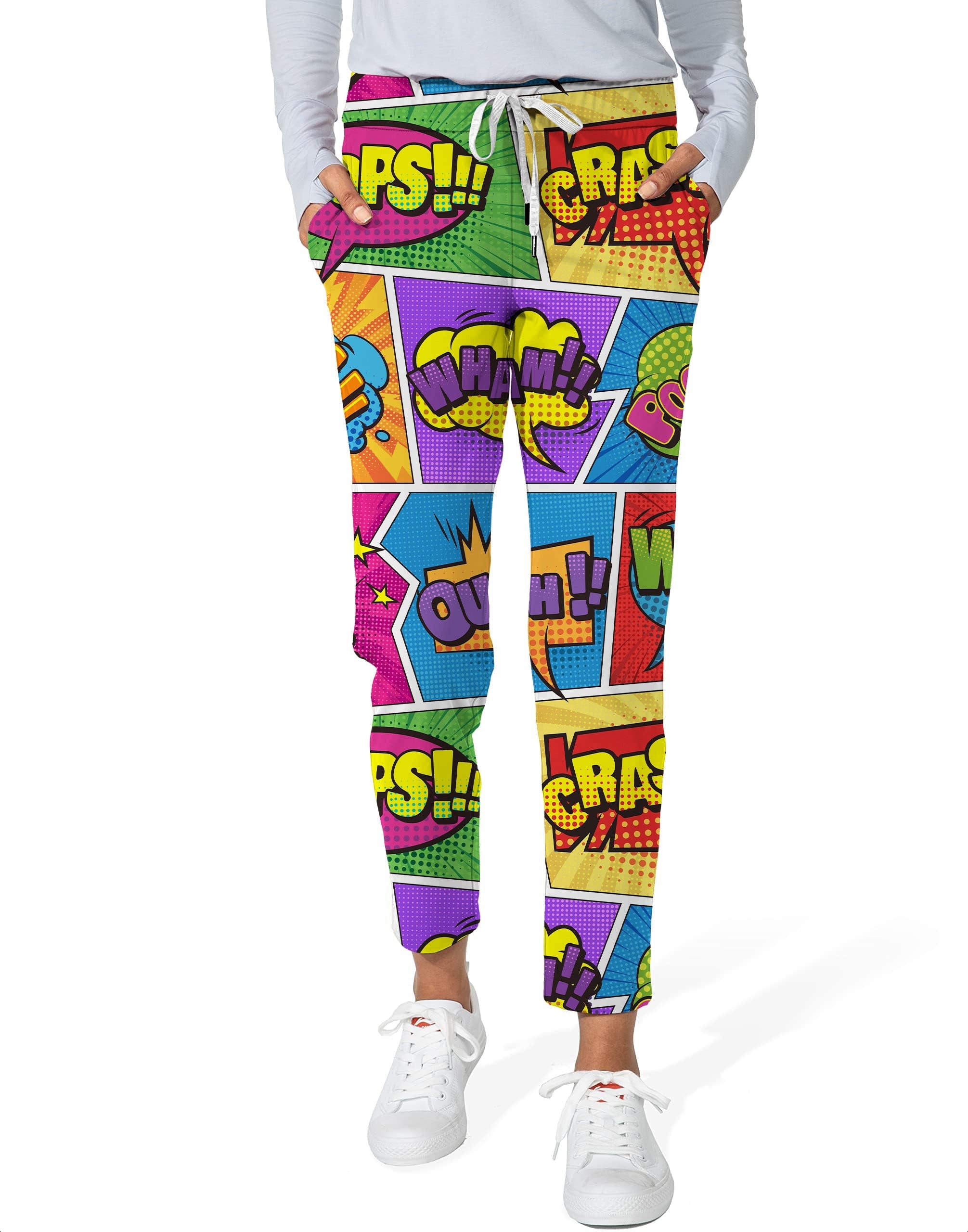 OUCH crash Women's 7/8 stretch ankle golf pants with colorful comic book print