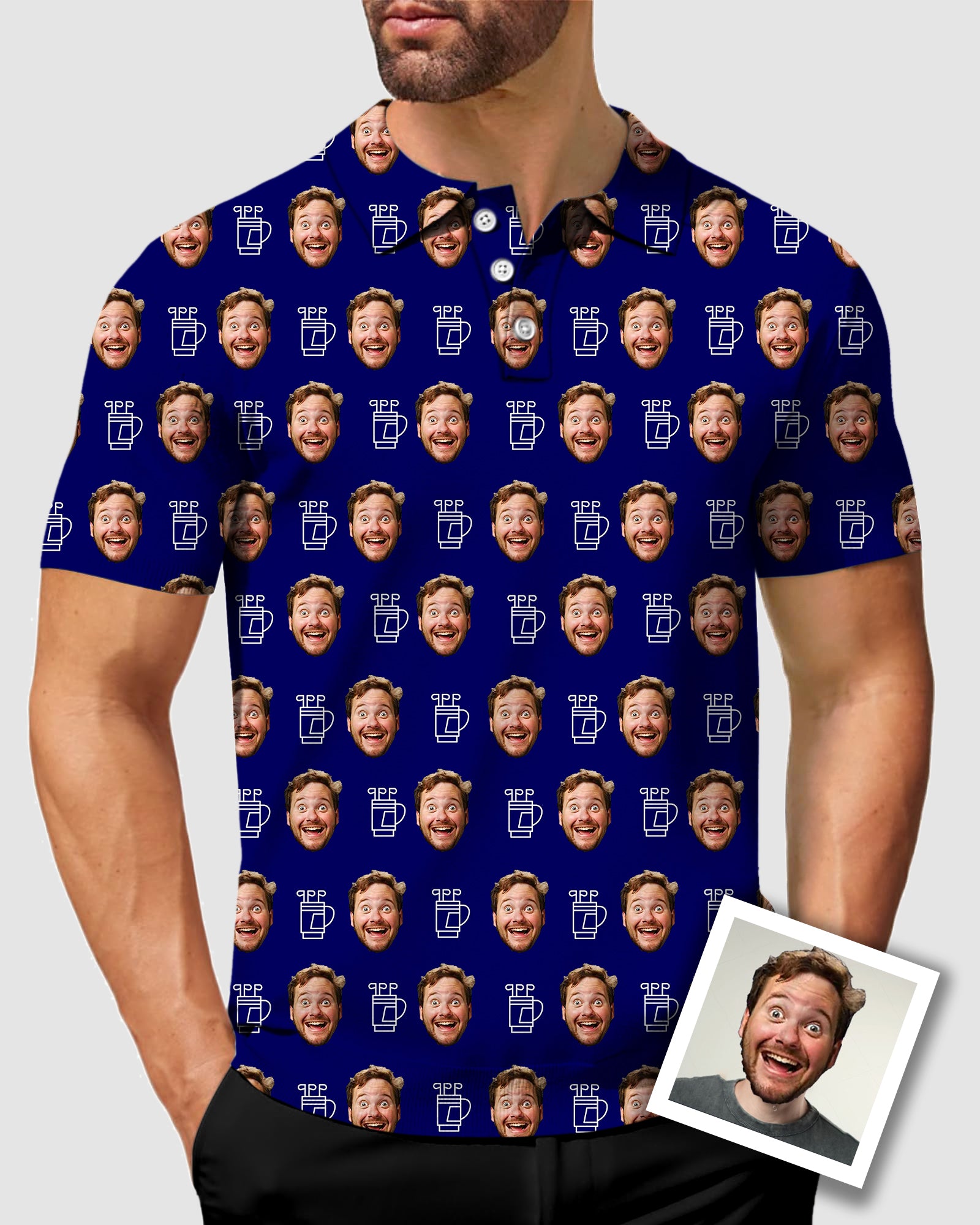Men's Custom Photo Funny Face golf Cart Polo Gift