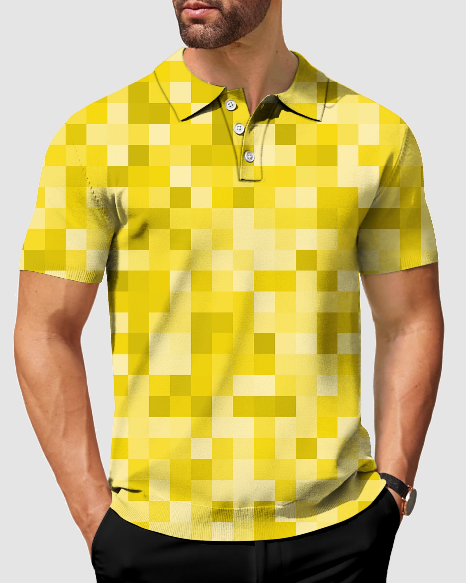 Men's Yellow Pixel Big Polo