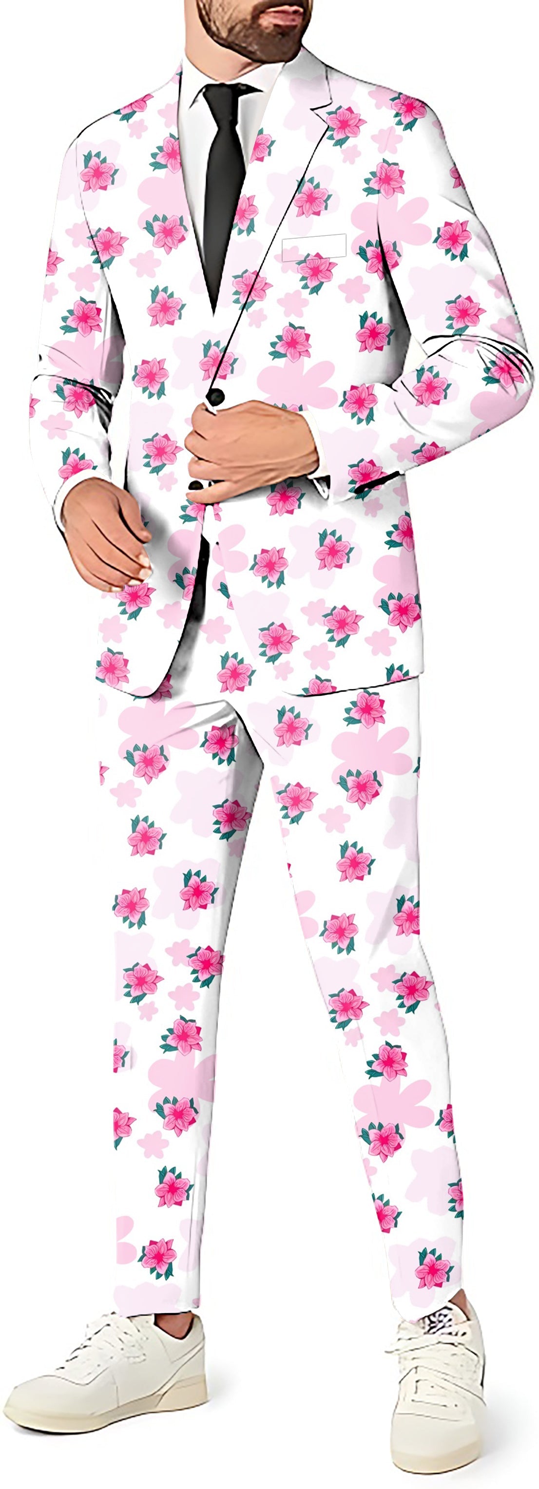 Azalea Elegance Men's floral party suit set with blazer, pants, and vest in slim fit design
