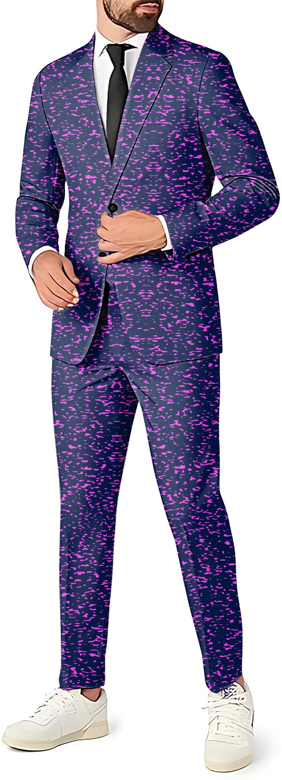 Purple spots men's slim fit party suit with blazer, pants, and vest