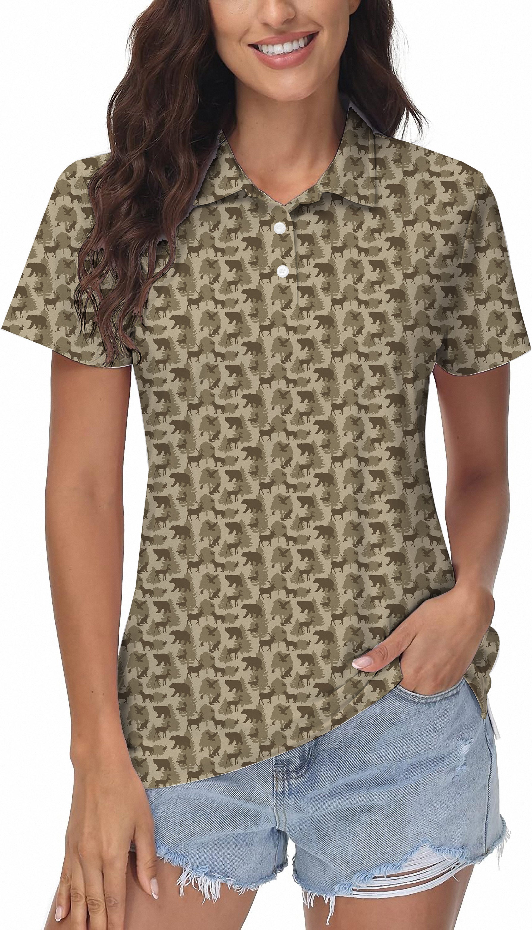 Forest animal bear deer Women's Golf Polo