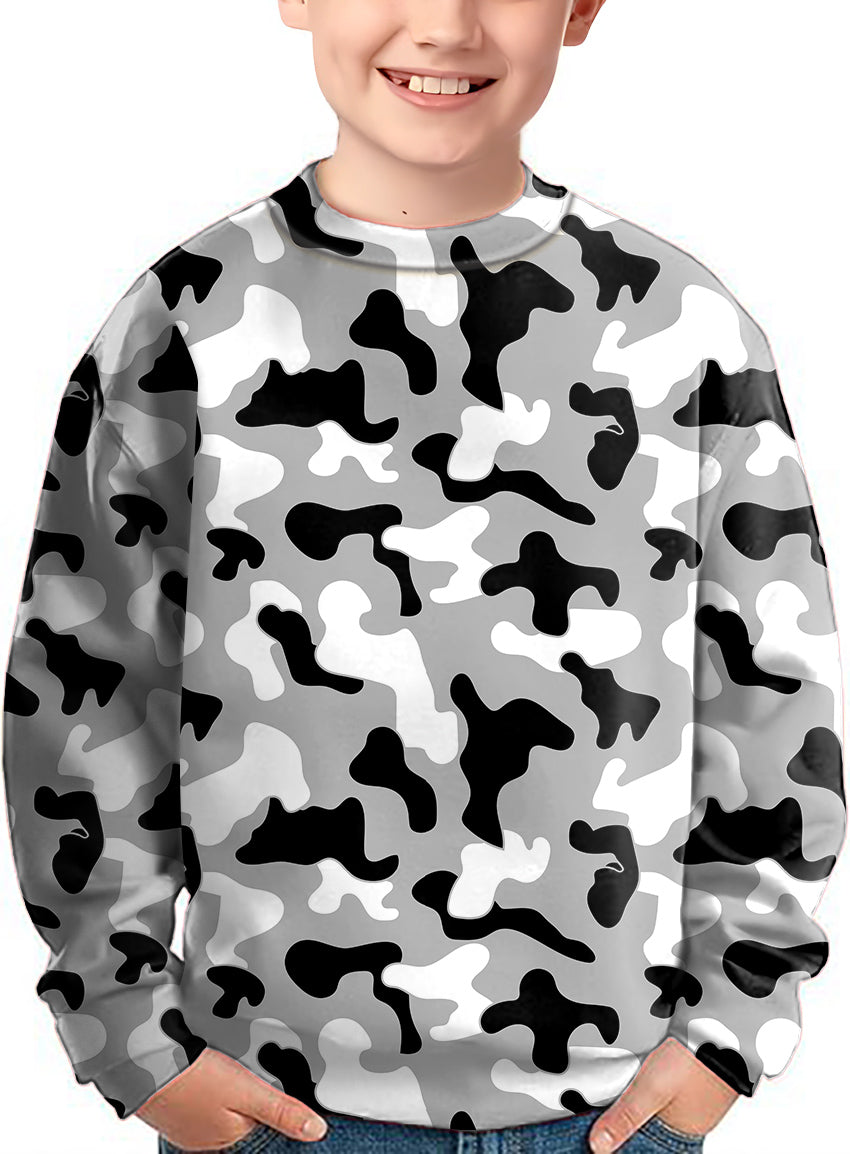 Grey camouflage crewneck pullover kids ugly sweater limited edition
