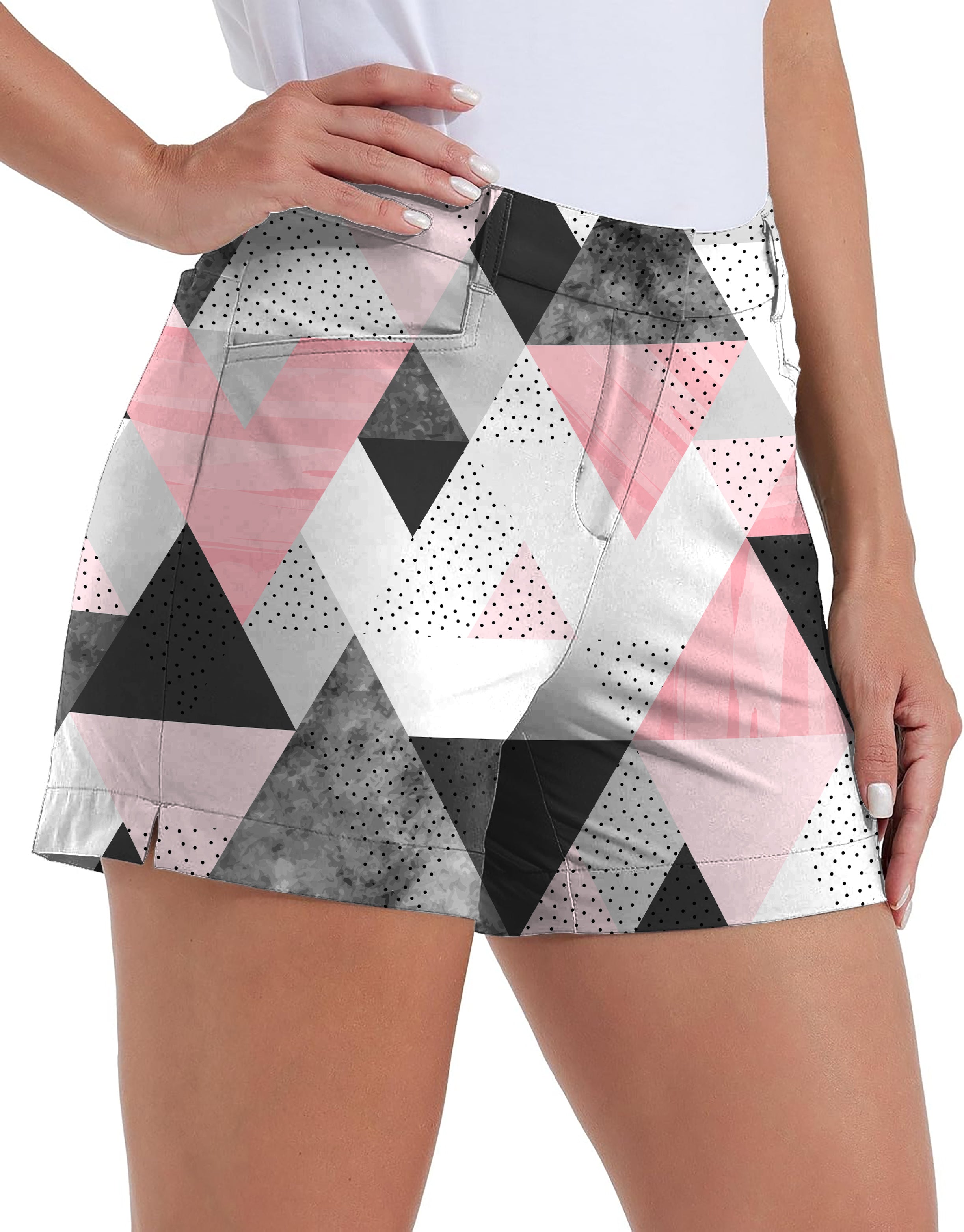 Women's On Par Own Logo quick-drying golf shorts with geometric pattern and pockets