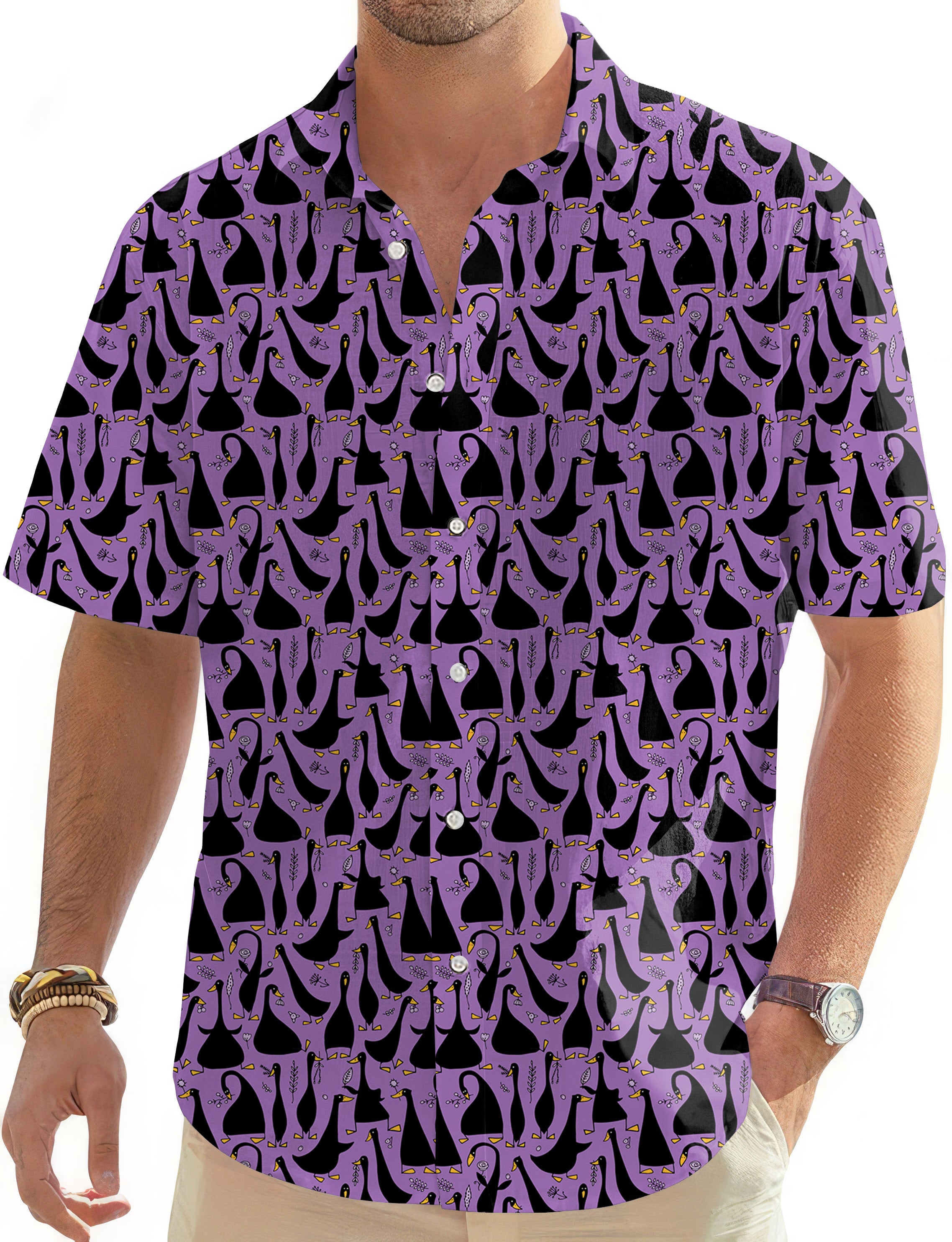 Black Goose Purple Men's Golf Hawaiian Shirts Button Down Shirt