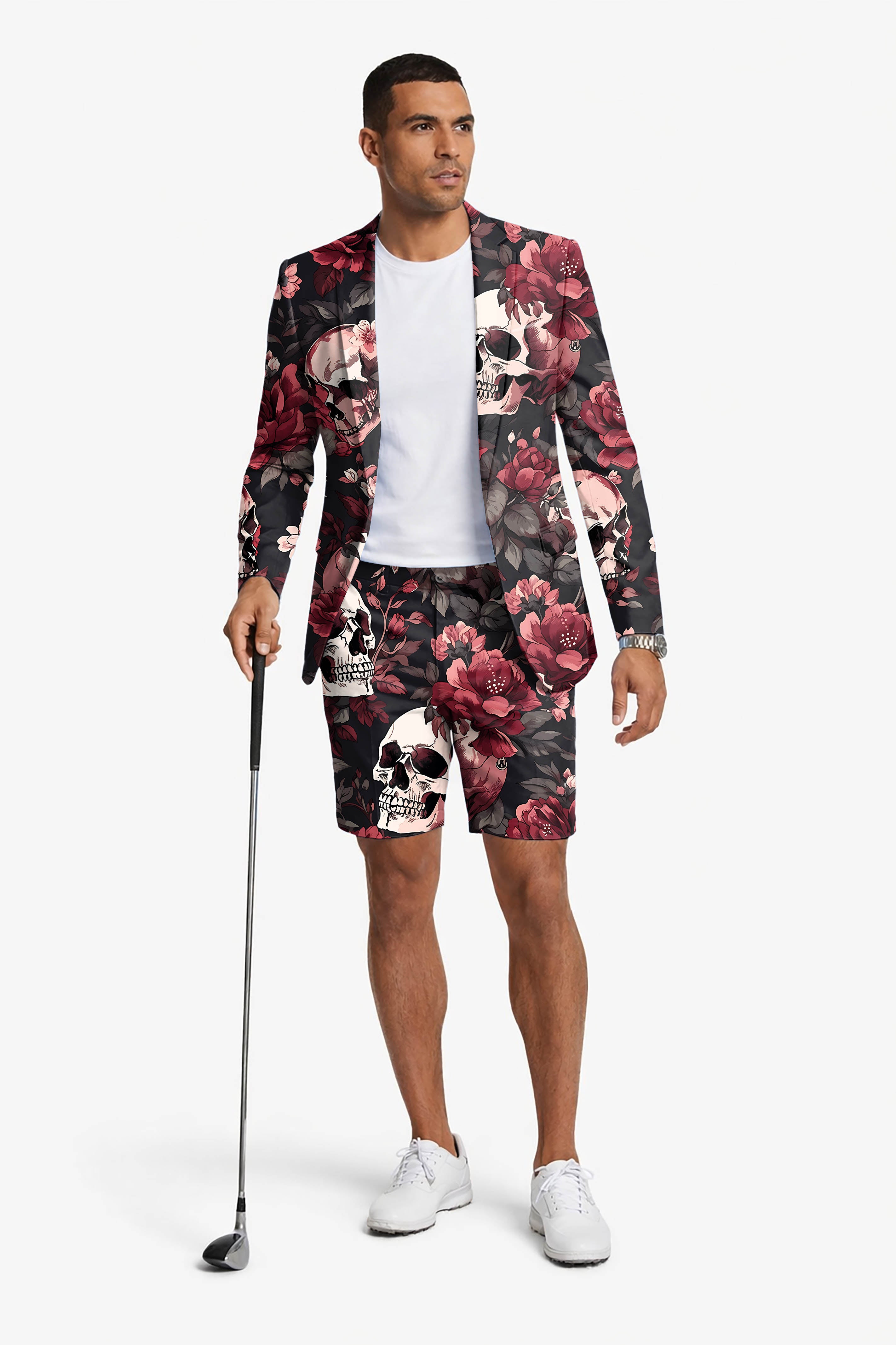 Halloween floral skull Men's Party Costumes-Theme Party 2pcs Suit set-Blazer Shorts