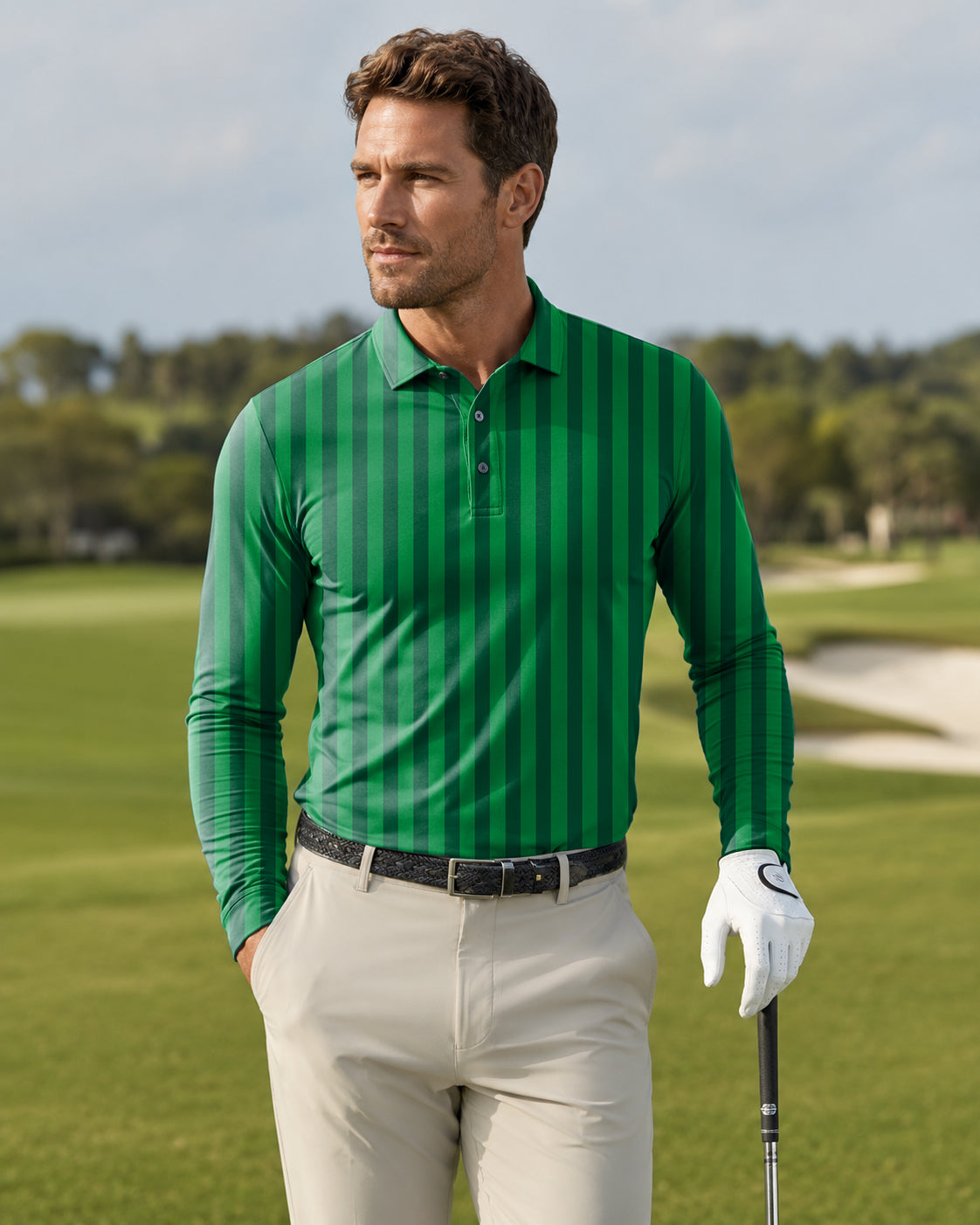 Men's Vertical stripes on a watermelon Long-sleeved Polo