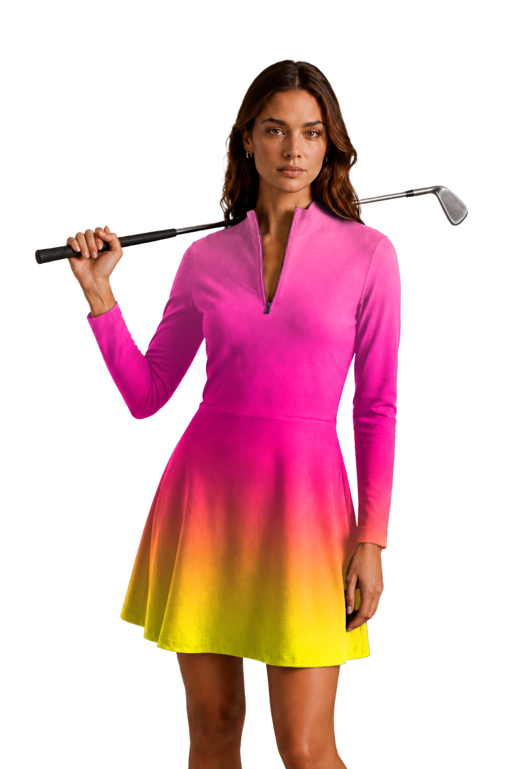Neon Gradients Women's Golf Long Sleeve Zipper Dresses Comes with separate matching shorts