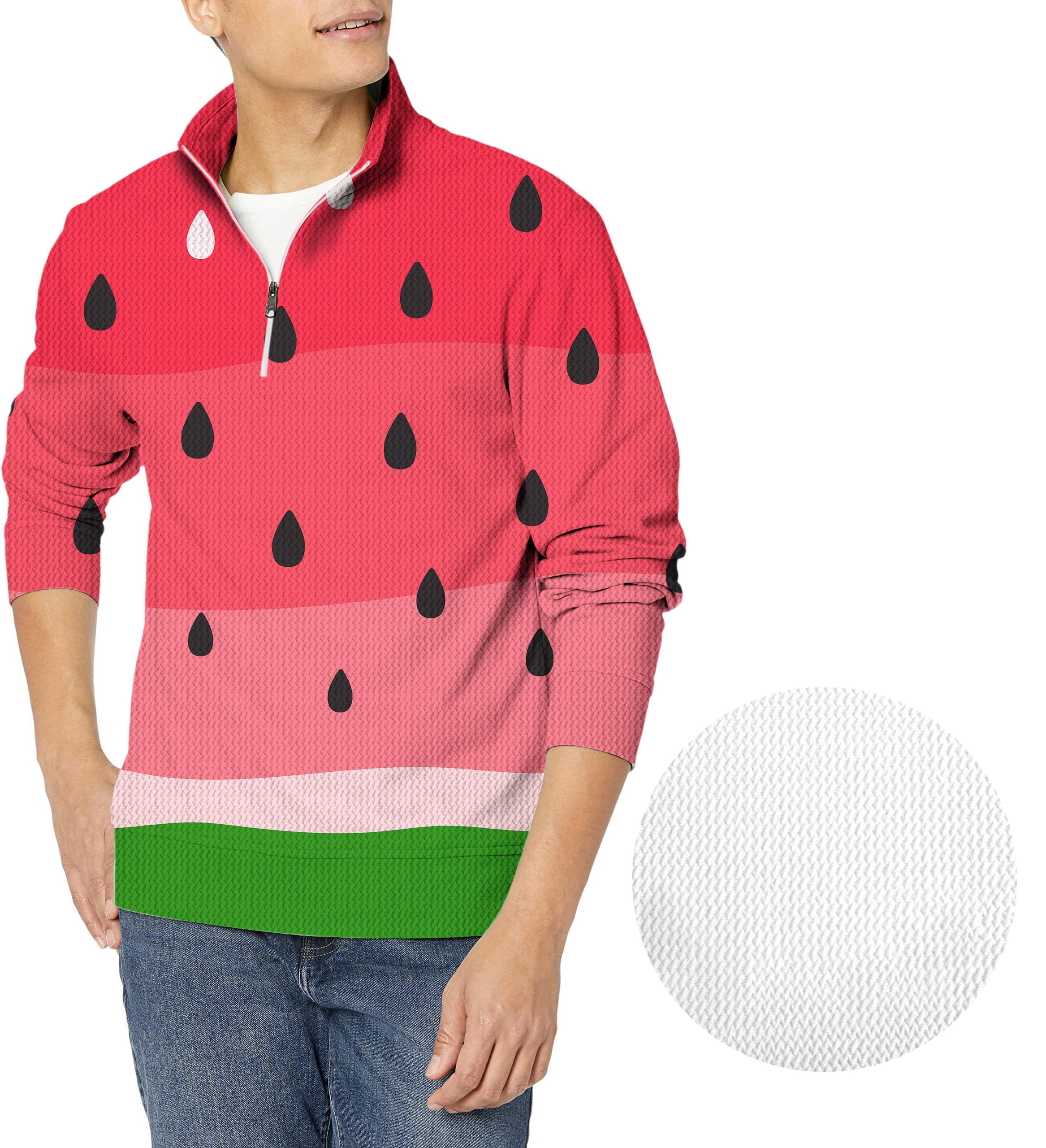watermelon-Men's Golf Waffle Zipper Pullover