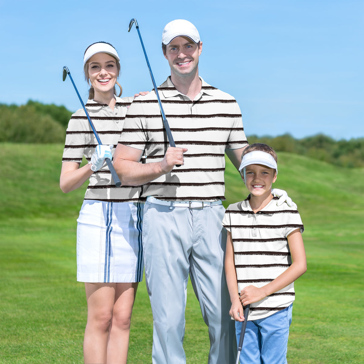 Family Black and white crayon-style stripes set Golf Championship Trophy tournament