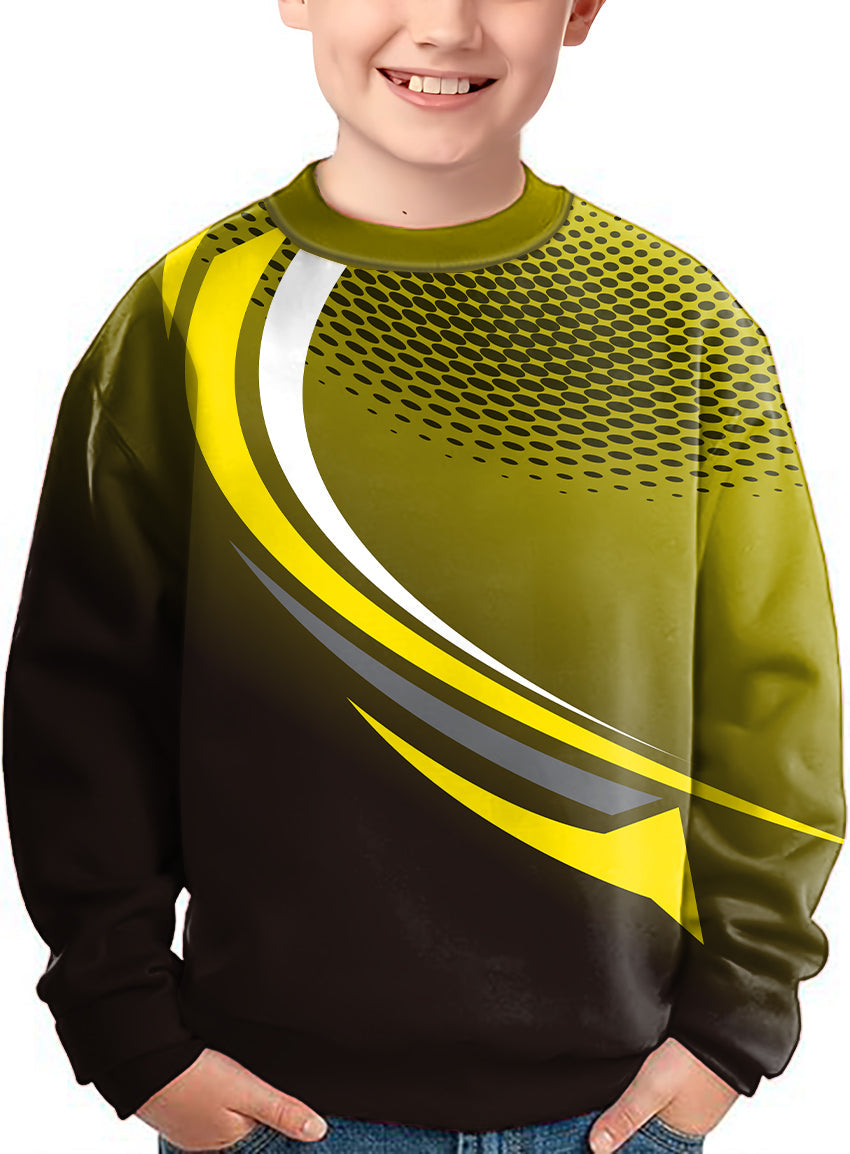 Yellow and black custom sport team crewneck pullover for kids with dynamic design