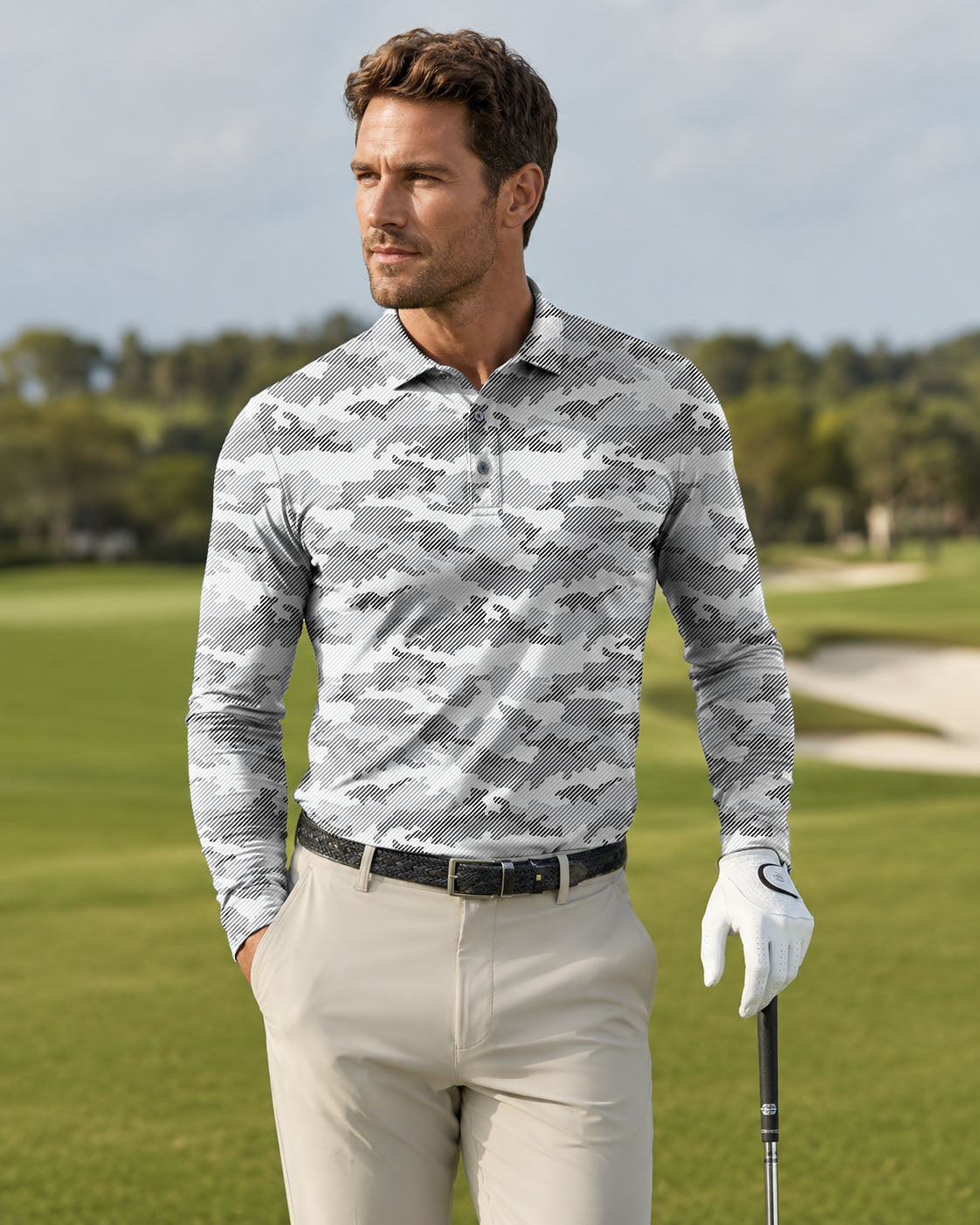 Men's Snow Camo golf Long-sleeved Polo