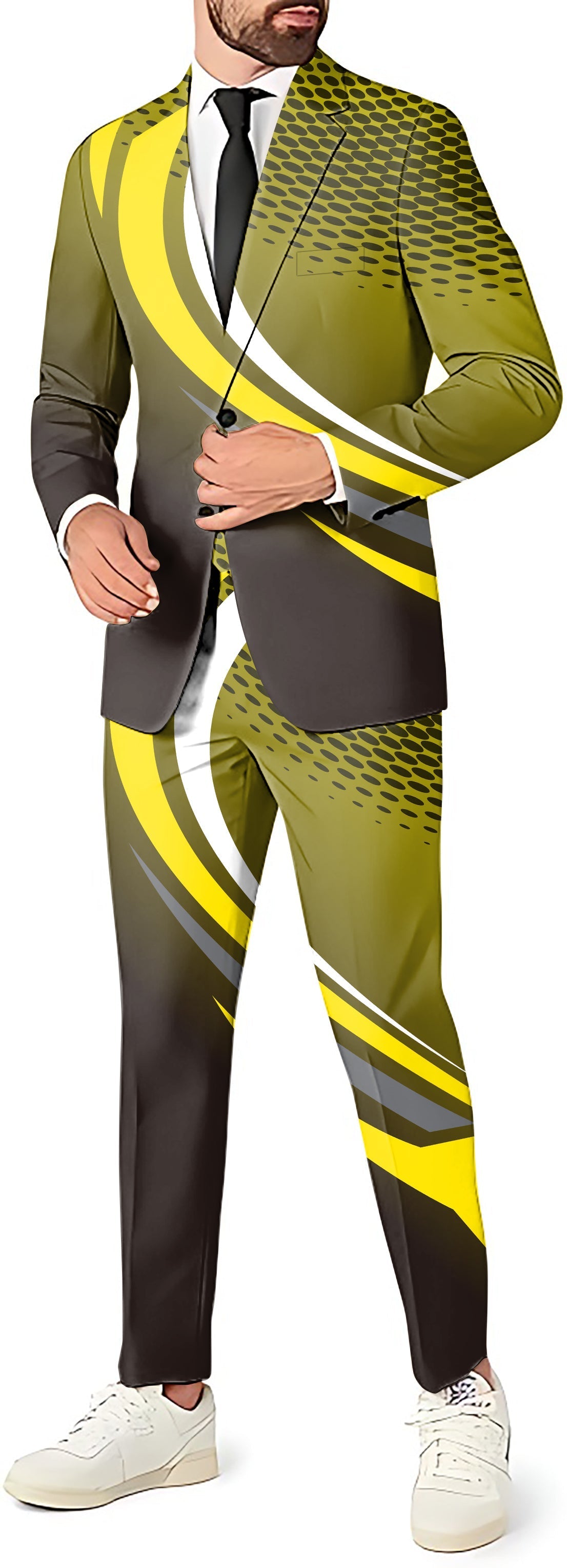 Yellow black custom sport team men's blazer and pants suit set for themed party competitions