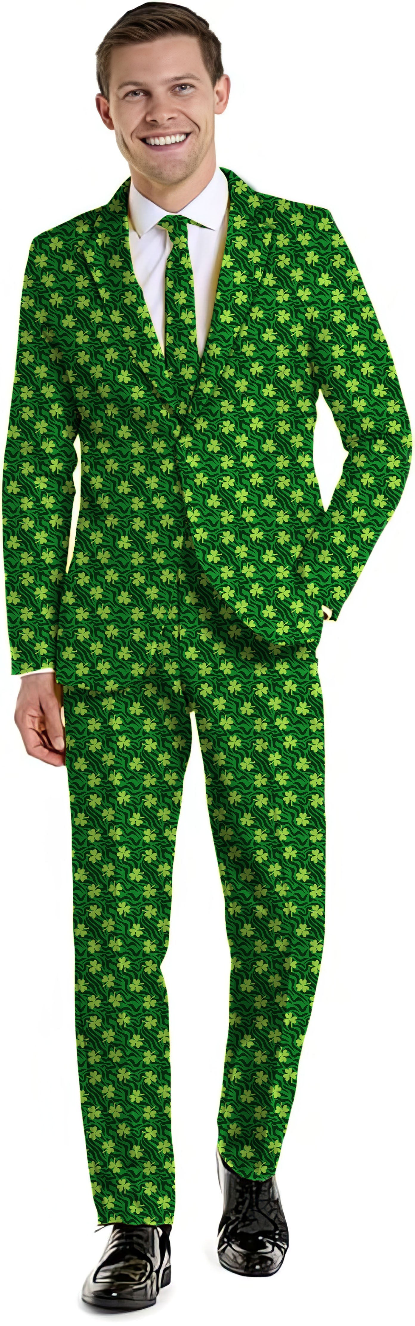 Leaf clover green zebra St Patrick's Day men's party costume suit with blazer and pants