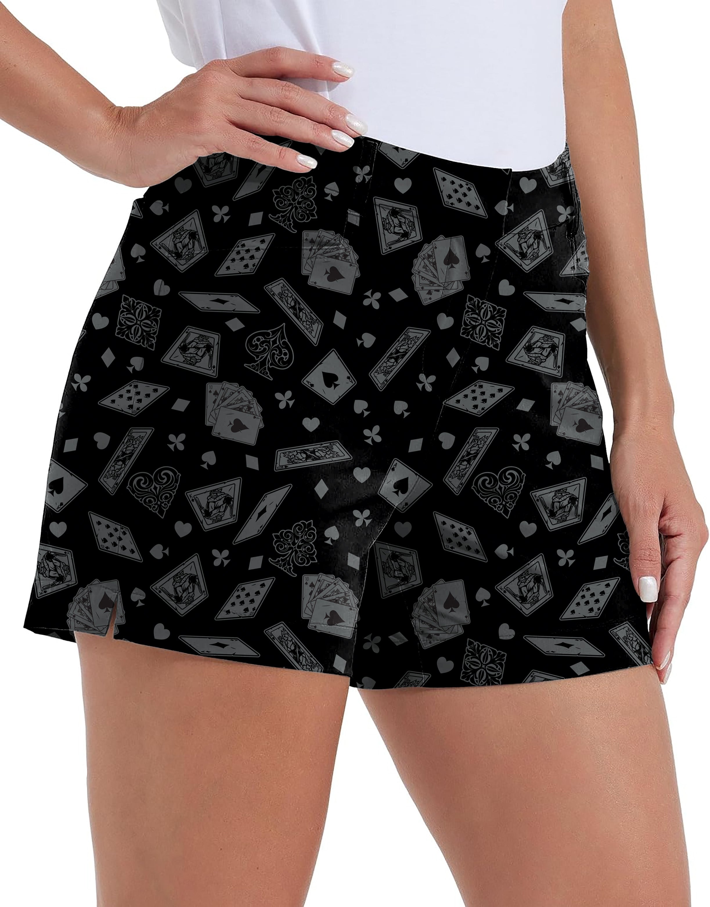 Women's Party Own Logo quick-drying black golf shorts with playing card pattern and pockets