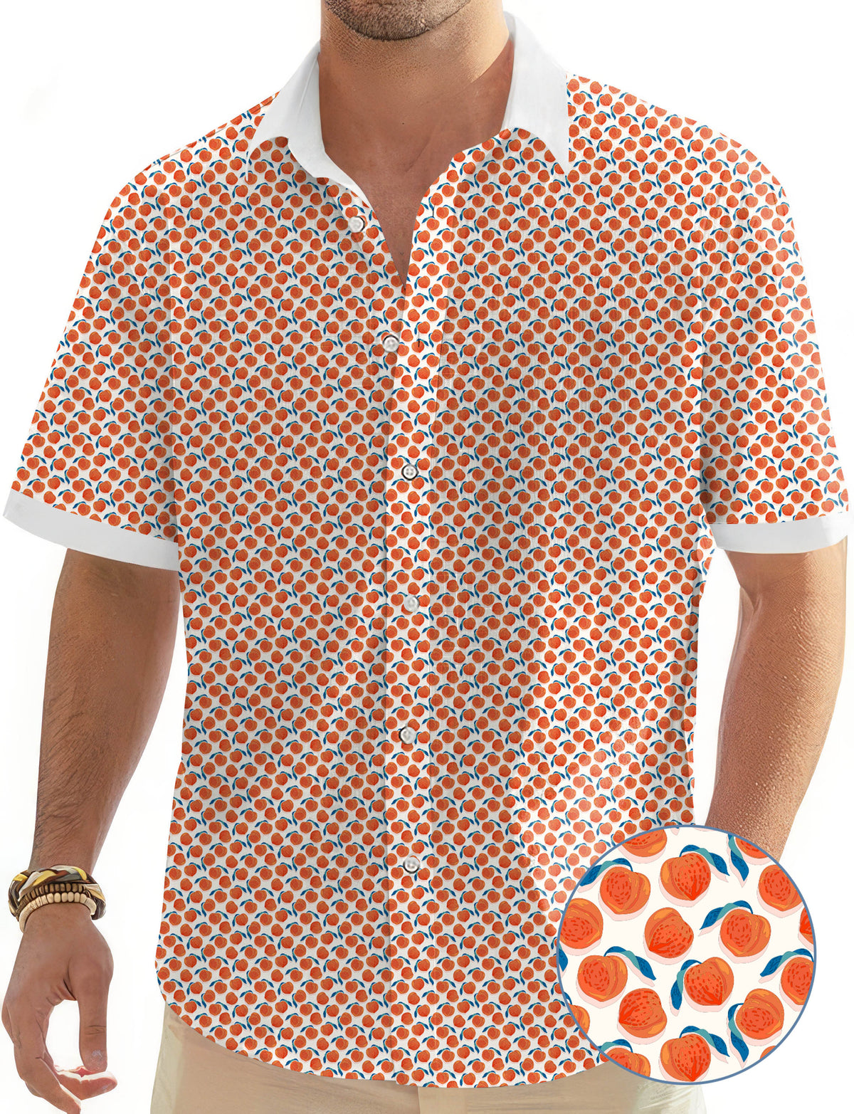 momo peach Men's Golf Hawaiian Shirts Button Down Shirt