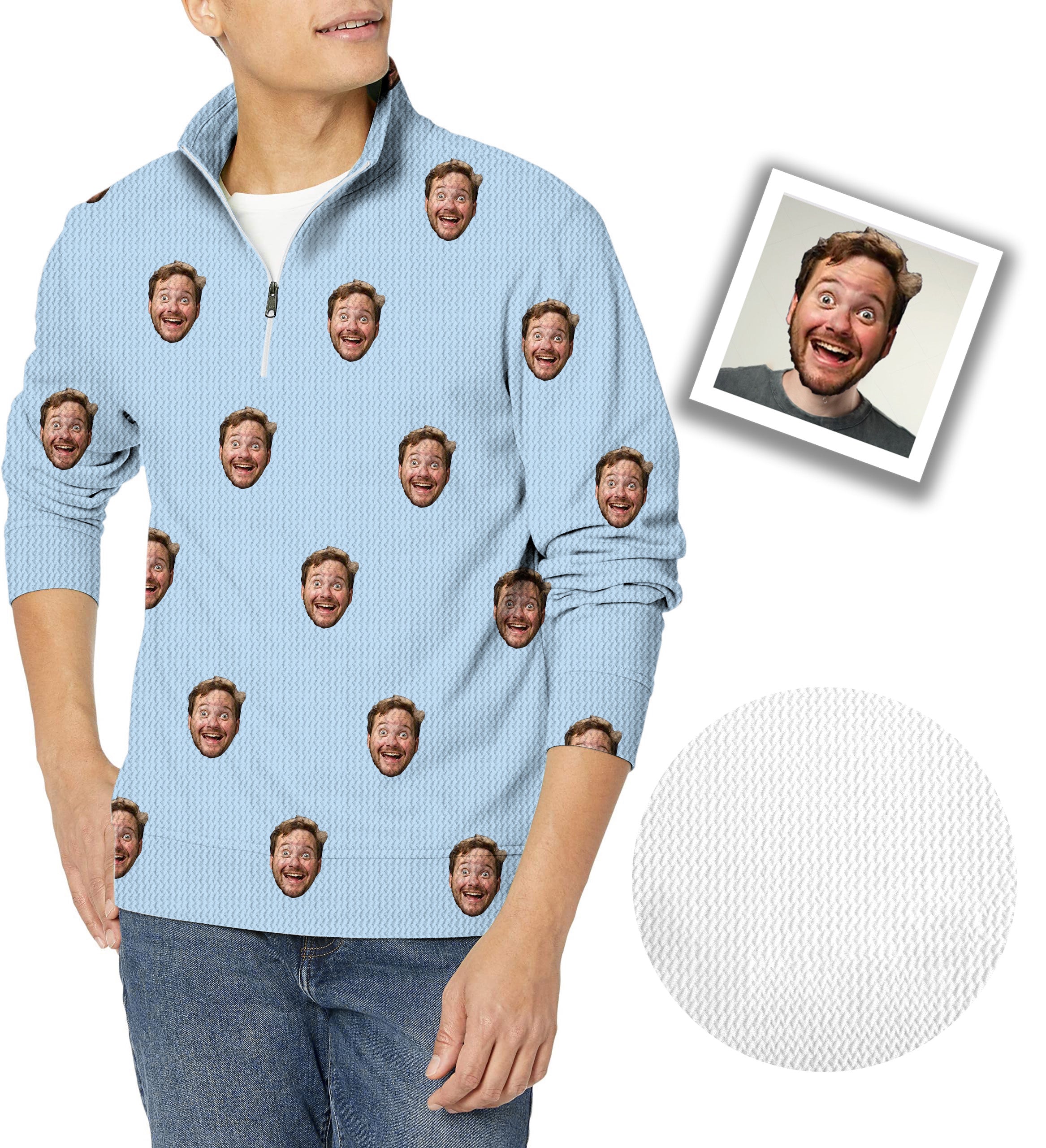Custom Photo Funny Face Men's Golf Waffle Zipper Pullover