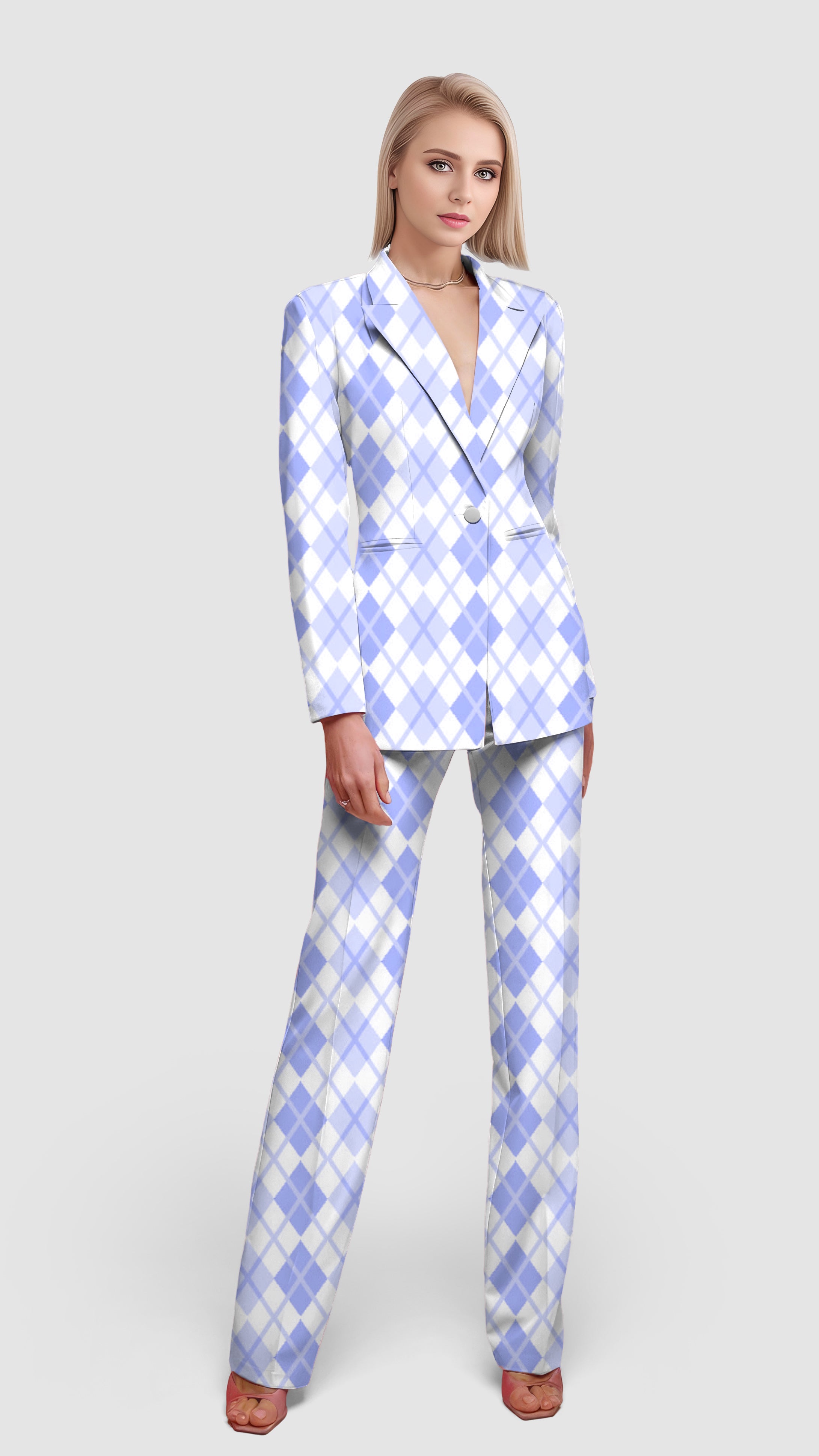 Argyle purple grid-Women's Blazer Casual Work Office Blazer Suit set