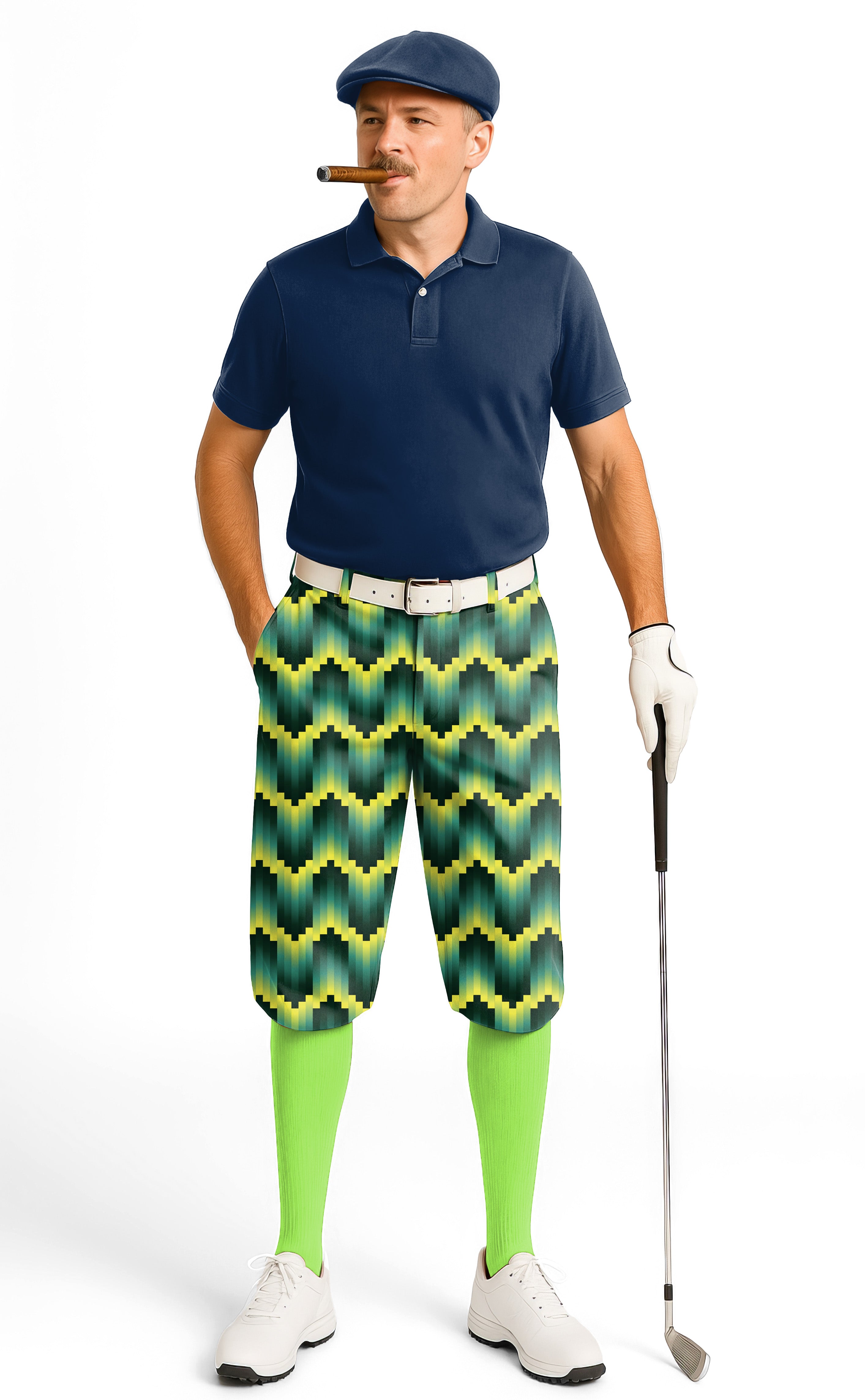 Men's Green Ripples Custom Sport golf knickers with snug ankle cuffs and breathable, wrinkle-resistant fabric