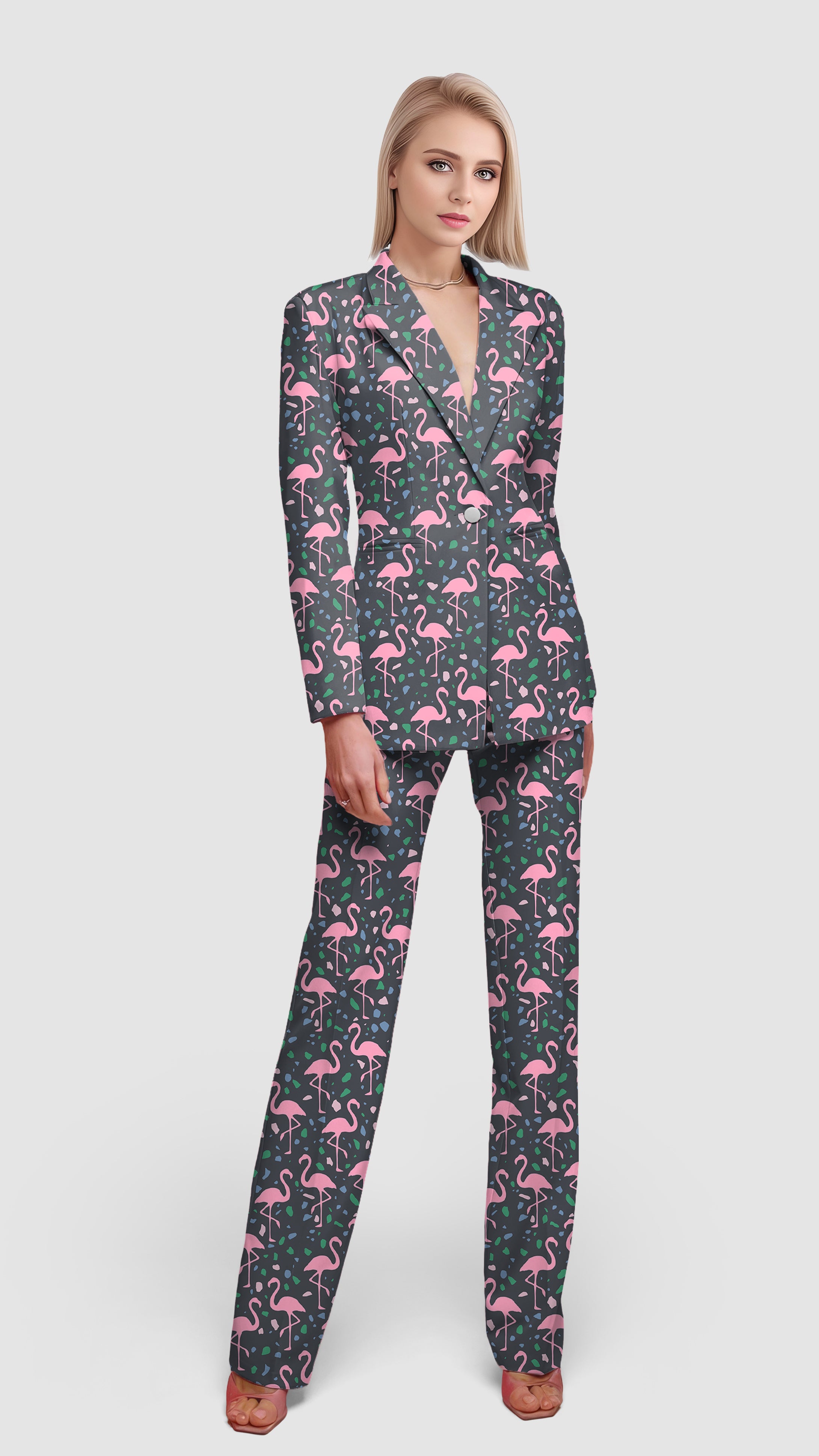 Terrazzo Flamingo-Women's Blazer Casual Work Office Blazer Suit set
