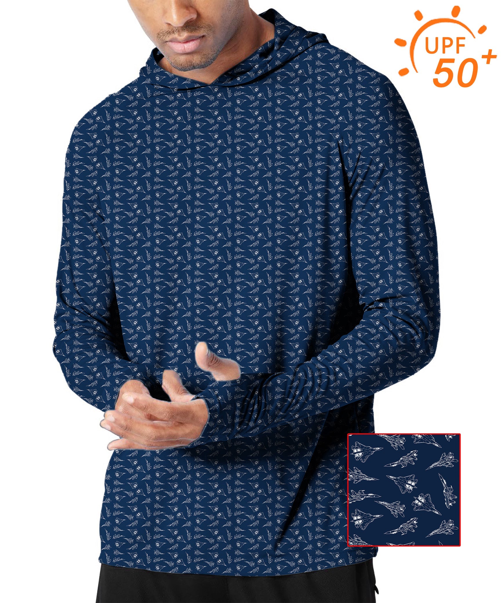 Men's Outdoor Fighter Golf Sun Protection slim fit hoodie with UPF 50+ fabric and thumb holes