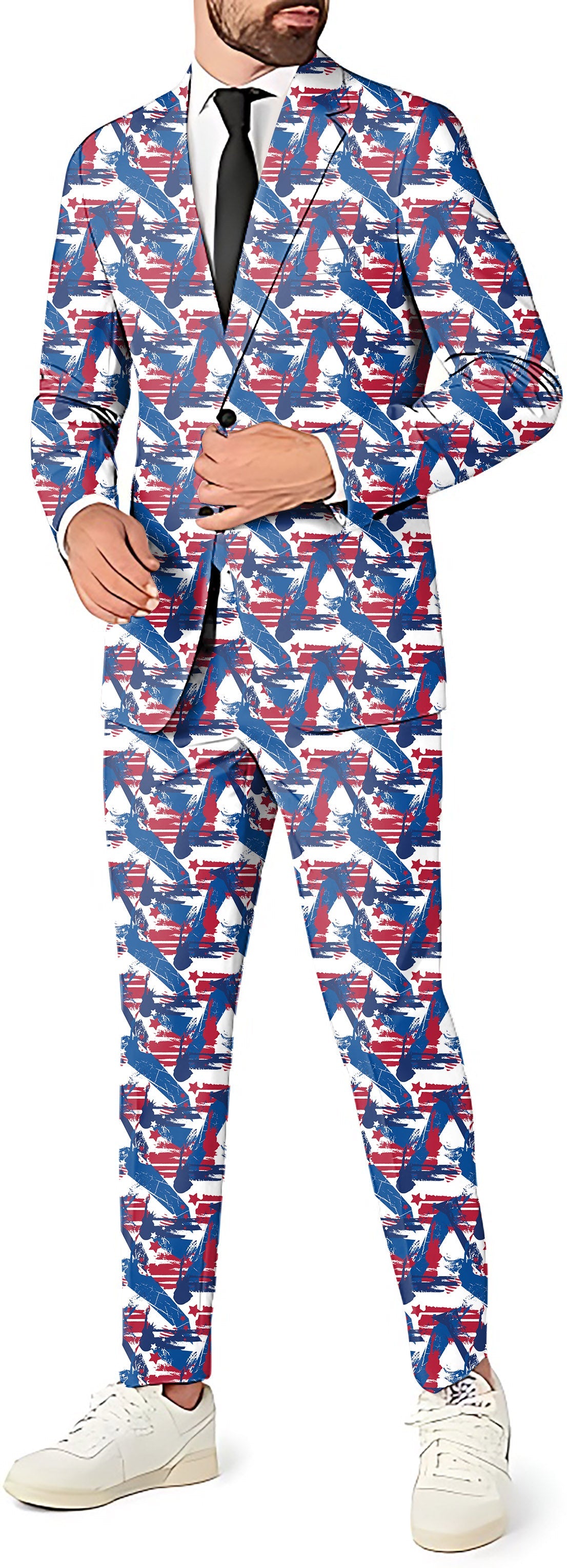 Men's silhouette Statue of Liberty themed party suit set with blazer, pants, and vest