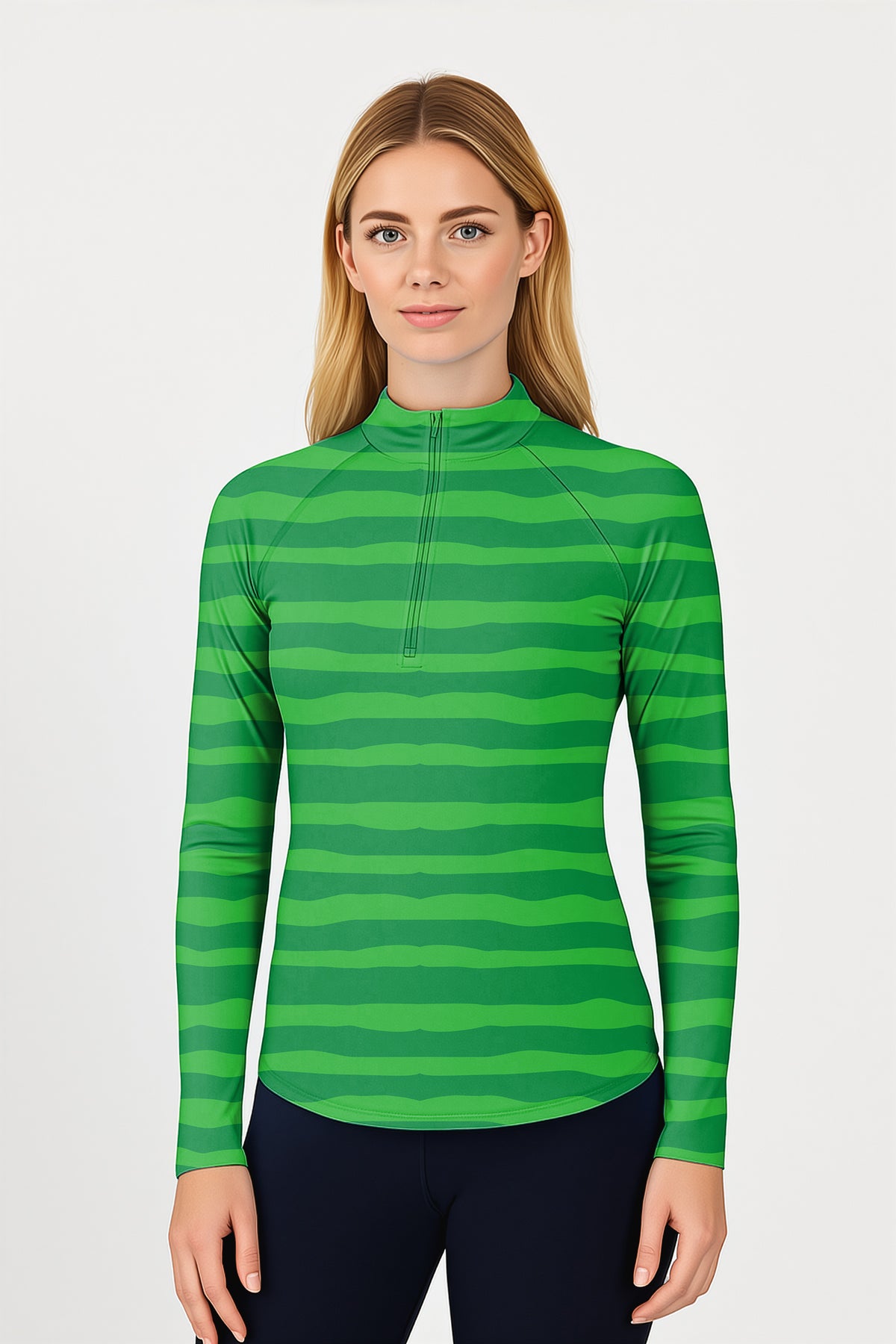 Horizontal watermelon stripes Women's Golf Active 3/4 Zipper Top Long Sleeves