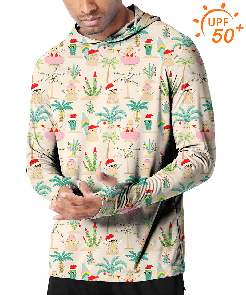 Men's outdoor Christmas desert golf slim fit hoodie with UPF 50+ sun protection and festive desert print