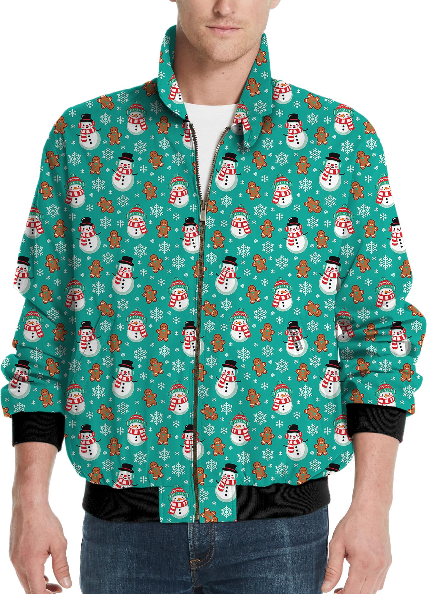 Gingerbread Snowman Blue Christmas Men's Golf Windbreaker Light Jacket