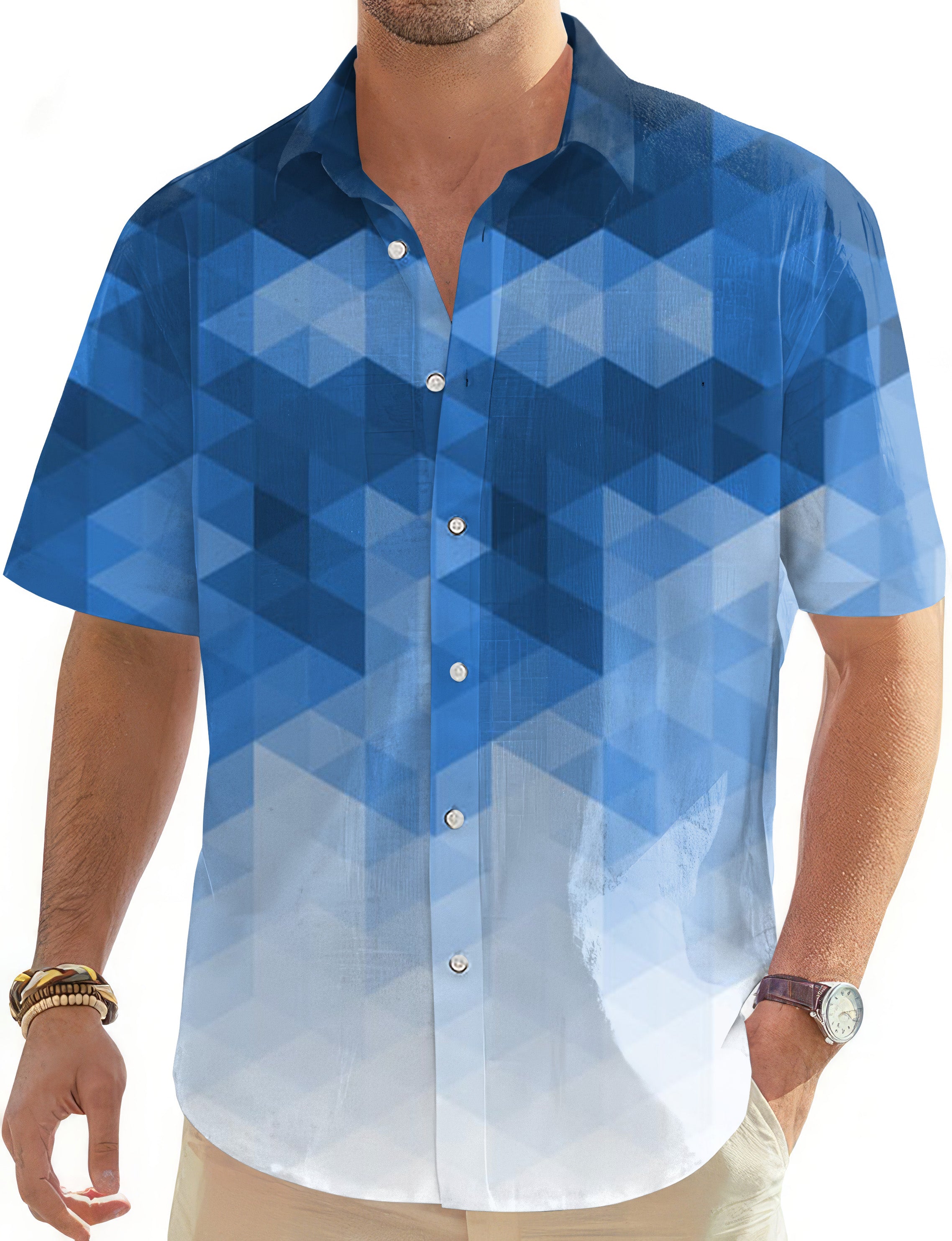 Abstract Blue Background With Triangular Pattern Men's Golf Hawaiian Shirts Button Down Shirt