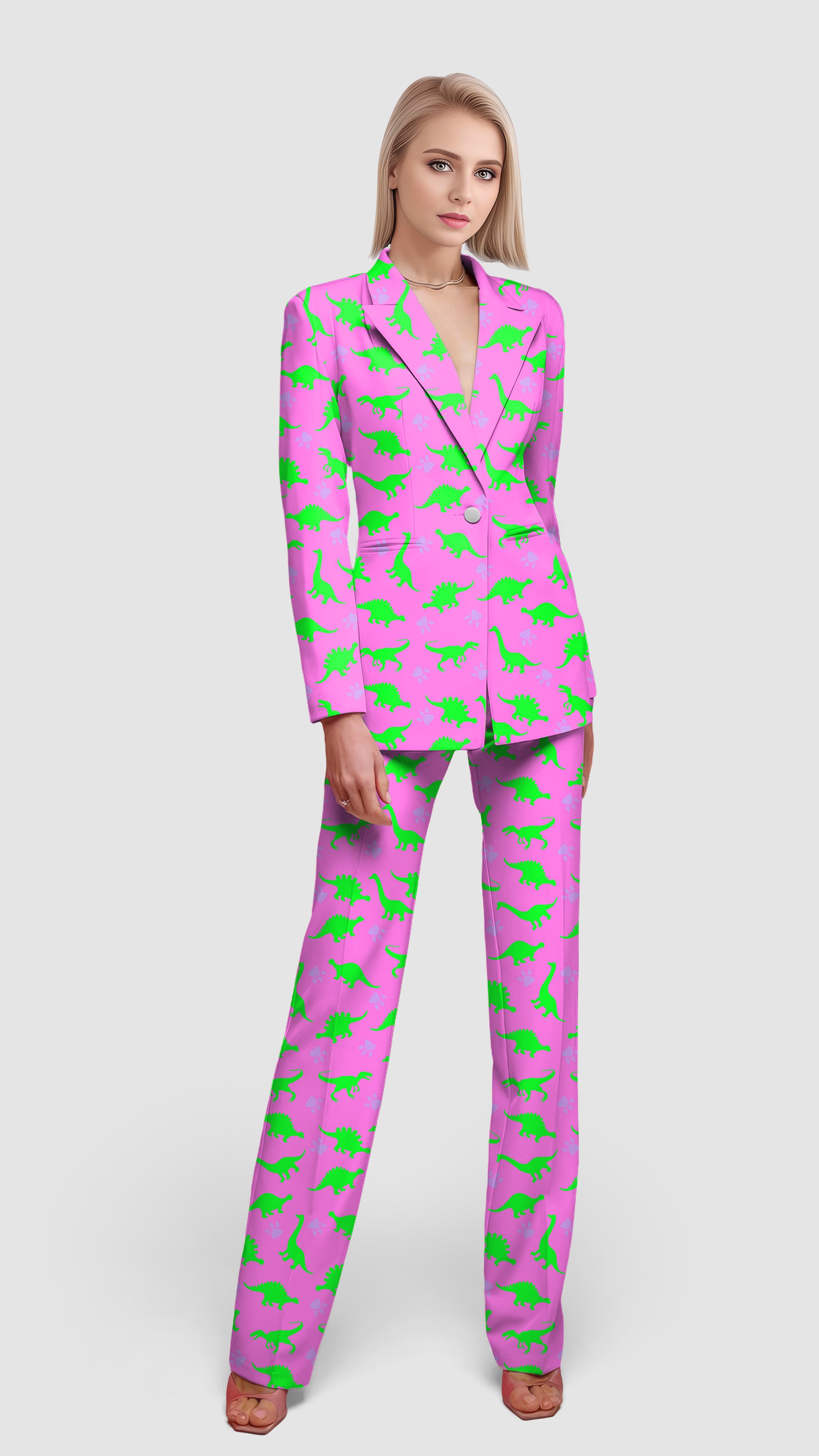 Pink Land Before Time-Women's Blazer Casual Work Office Blazer Suit set