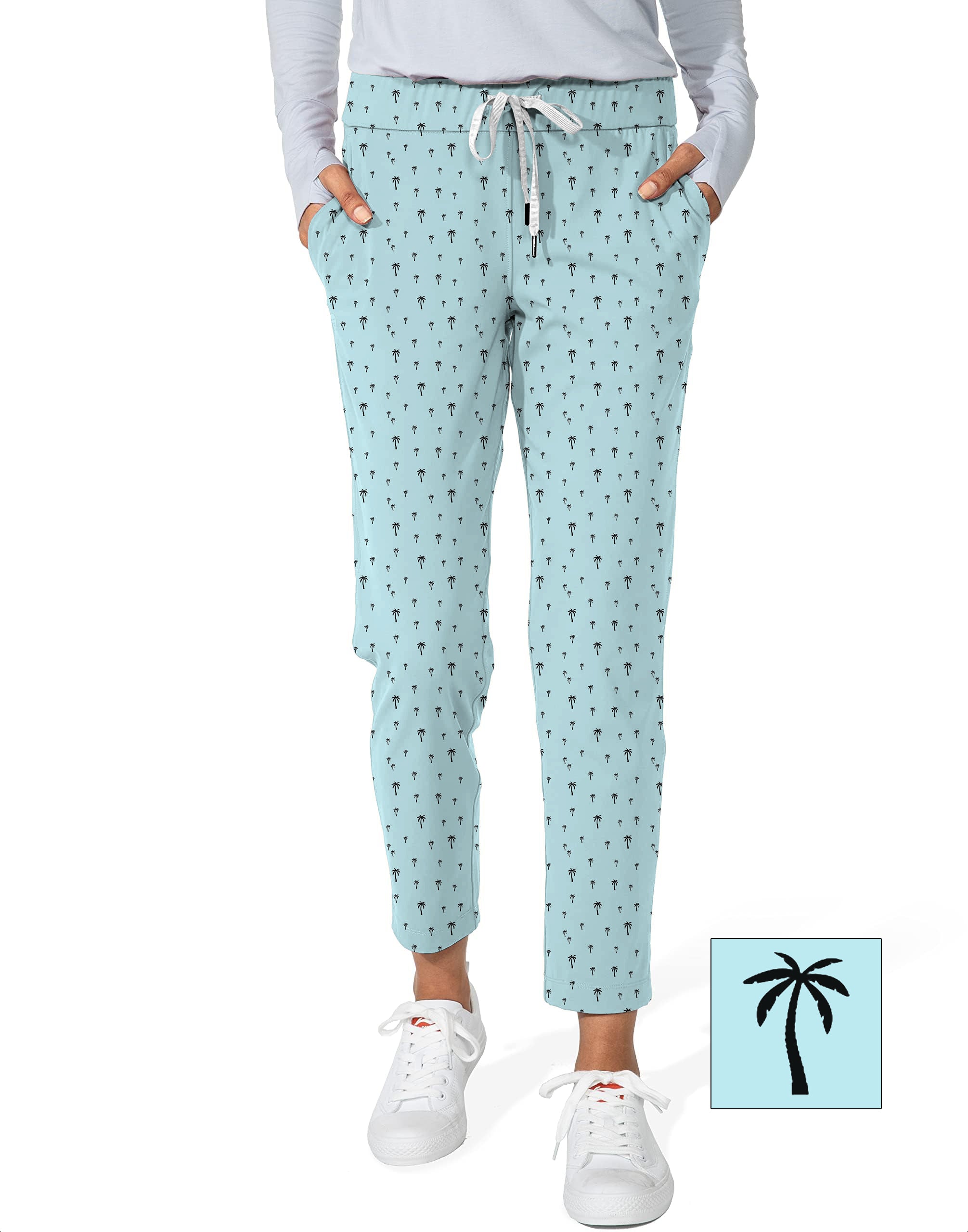 light blue palm Women's 7/8 Stretch Ankle Golf Pants Custom The Background Color