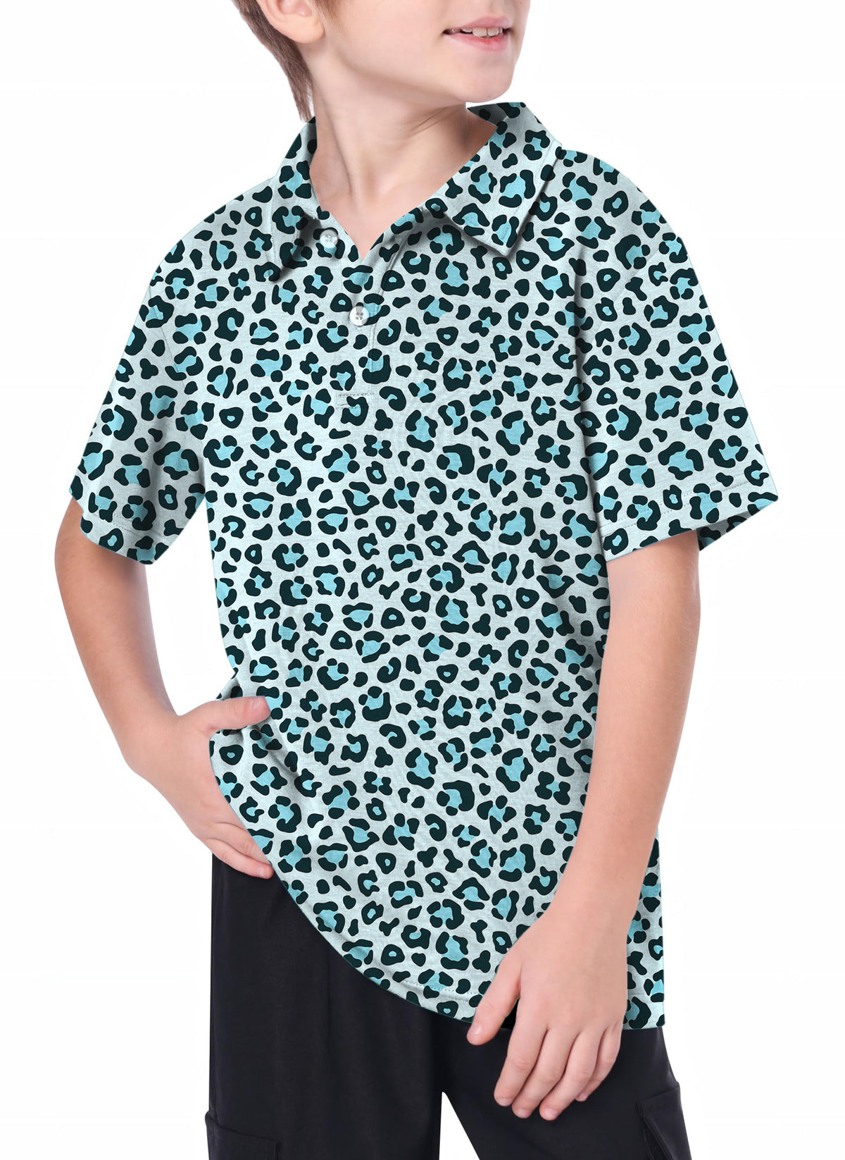 Youth Blue leopard print Golf Polo
