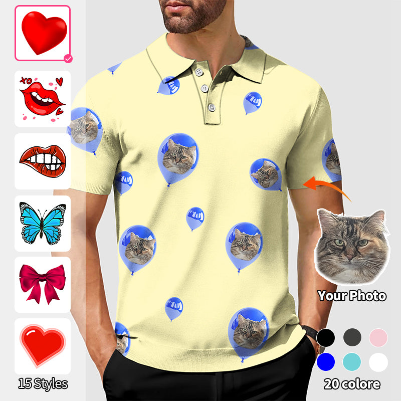 Valentine's Day Men's Custom Photo Face Custom Color Yellow Love Polo