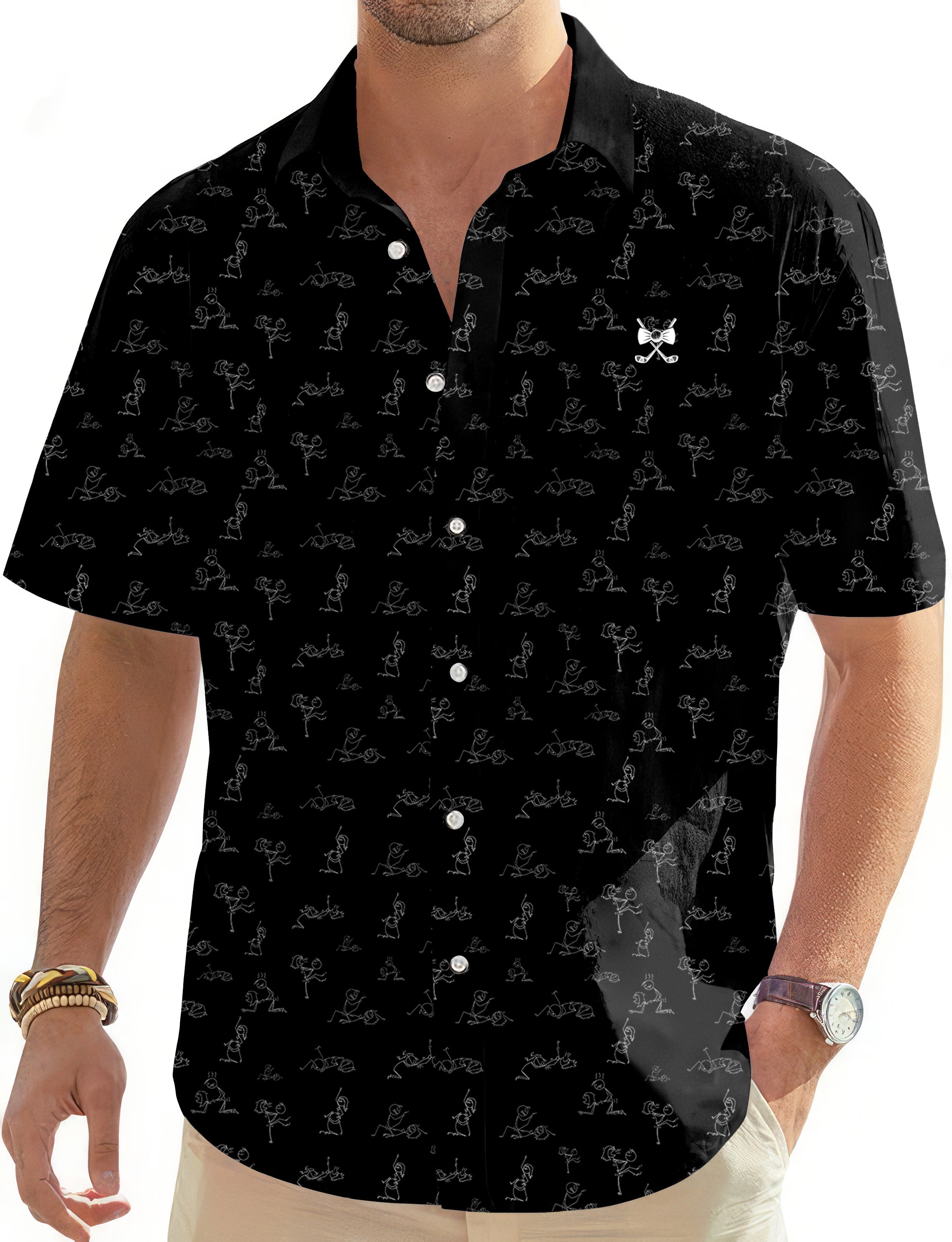 Black Funny Kamasutra Figures Men's Golf Hawaiian Shirts Button Down Shirt