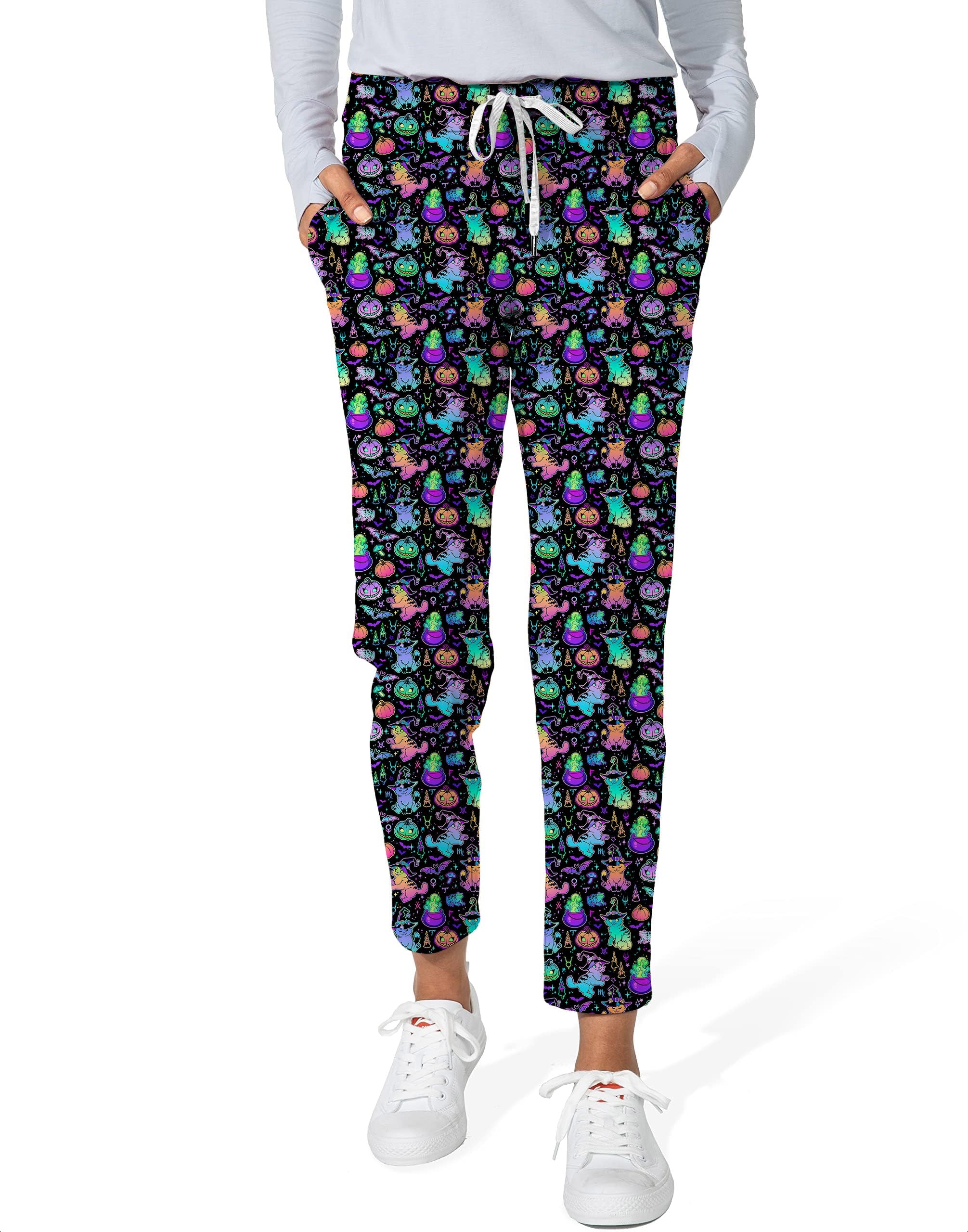 Women's 7/8 stretch ankle golf pants with Halloween constellation cat pattern