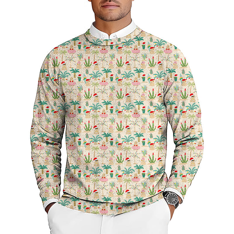 Christmas desert men's golf crewneck pullover sweater with festive desert pattern